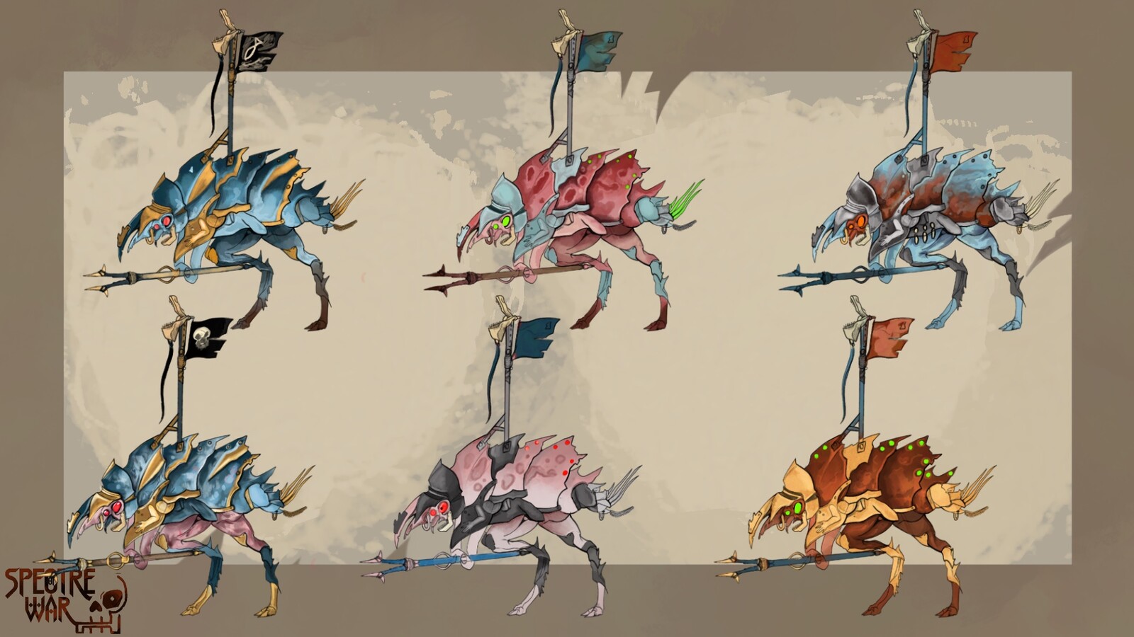 Work to determine the best colour ideation for the final design - as well as alternate variants for in game and miniatures.