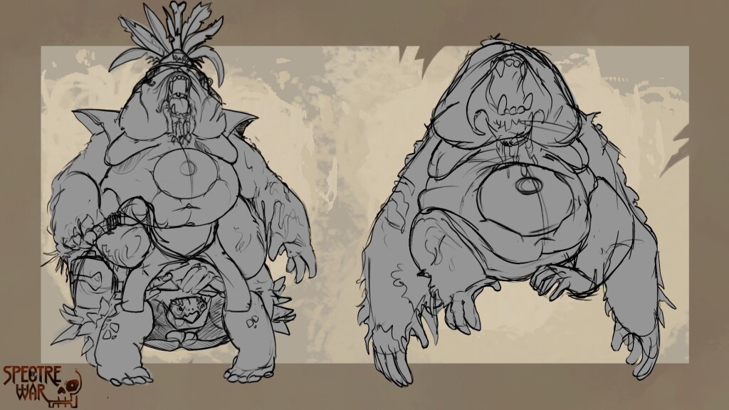 finalising shapes = going for floppy and large (similar to a real orangutan rather than a monstrous monkey.