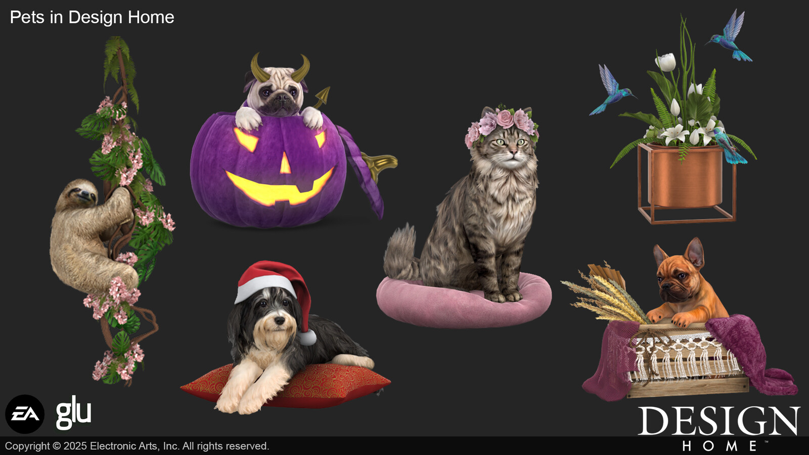 I am responsible for creating the workflow for in-game pet assets in Design Home, mentoring the team's artists for pet production, writing documentation, and serving as the point of contact for collaborating with the Sims team on pet decor.