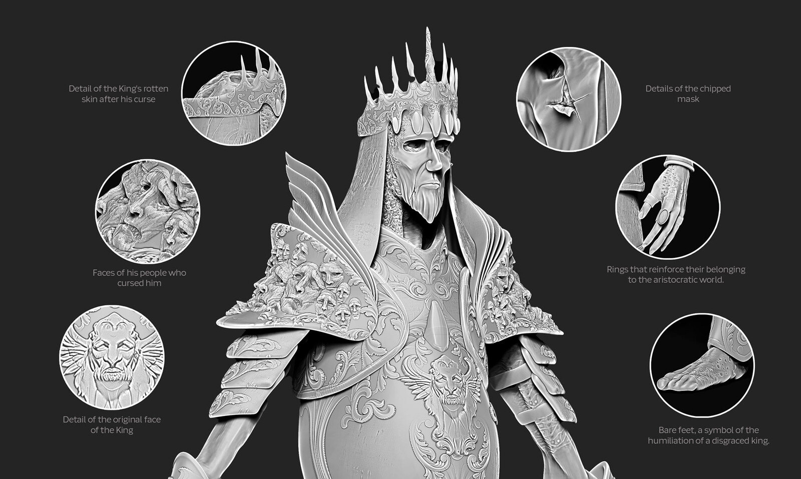 
To improve the character's narrative, I added several small details that I think help a lot to tell his story without altering his silhouette.