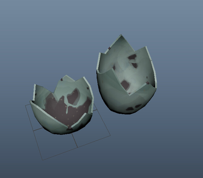 Created three compositions with hatched eggs for an in game 'easter egg' where you find the enemies eggs.