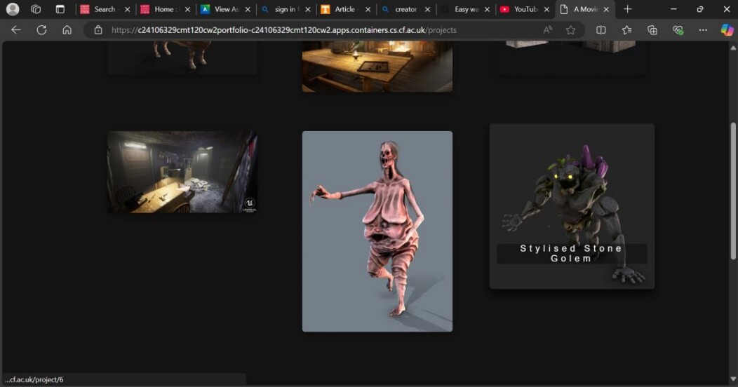 Projects Page: This dynamically displayed image content and associates them with links to each project. Demonstrates some good use of CSS and styling elements.