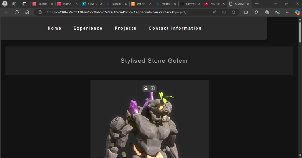 Project/(ID of Project's) Page: When you click on an associated project, you get brought to an enhanced view of that project. More images and information regarding the project and it's production.