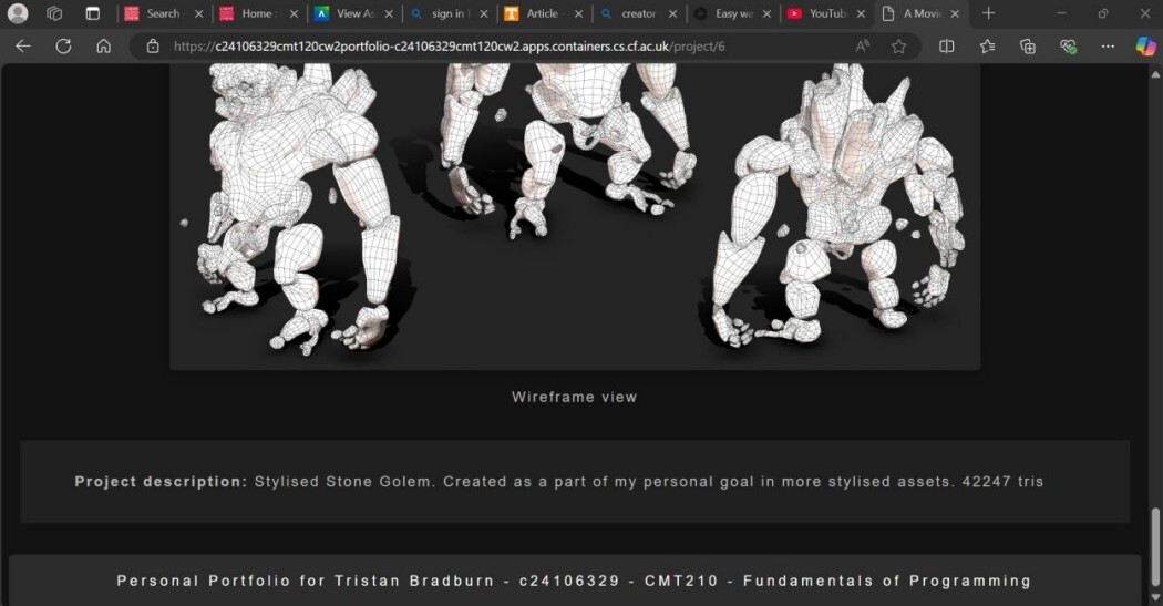 Project/(ID of Project's) Page: When you click on an associated project, you get brought to an enhanced view of that project. More images and information regarding the project and it's production.