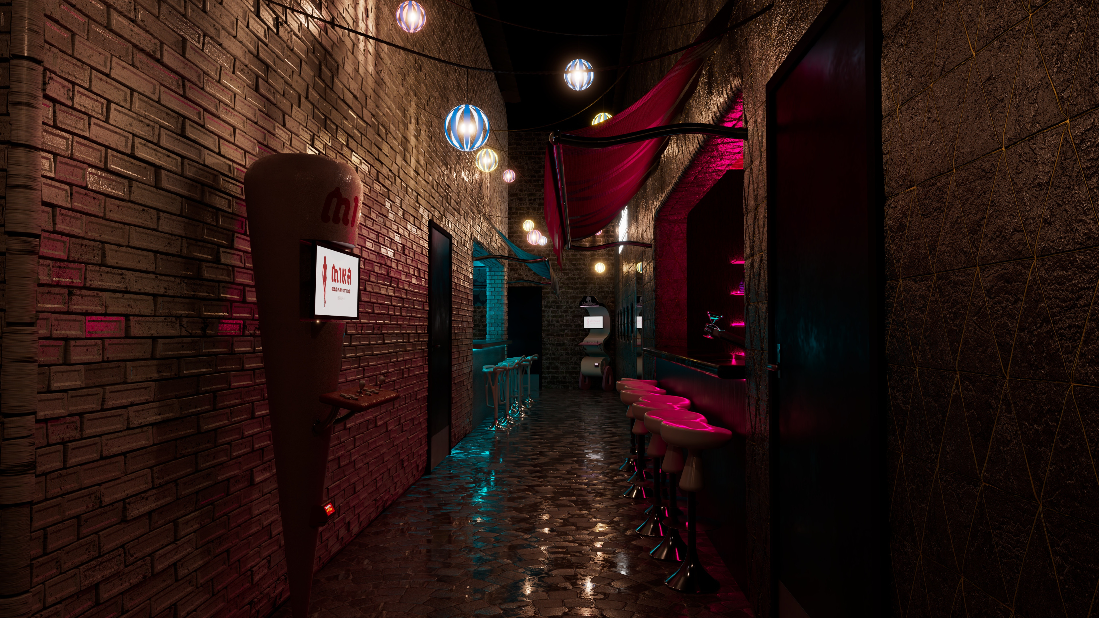 Looking Down Shady Street. I wanted to make the scene look wet as though it had just rained, which game the scene a stunning look and added to the realism of the renders.