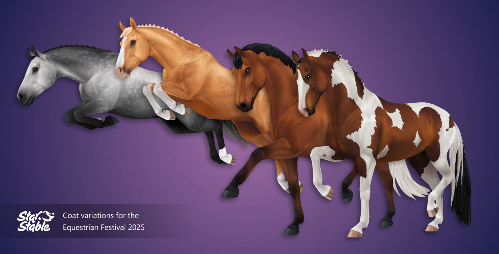 These are four coat variations I made for the Equestrian Festival event in Star Stable Online. Hanoverian model and greyscale by Kyly Sheldon, KWPN model and greyscale by Lisa Wackenhuth Svanström.