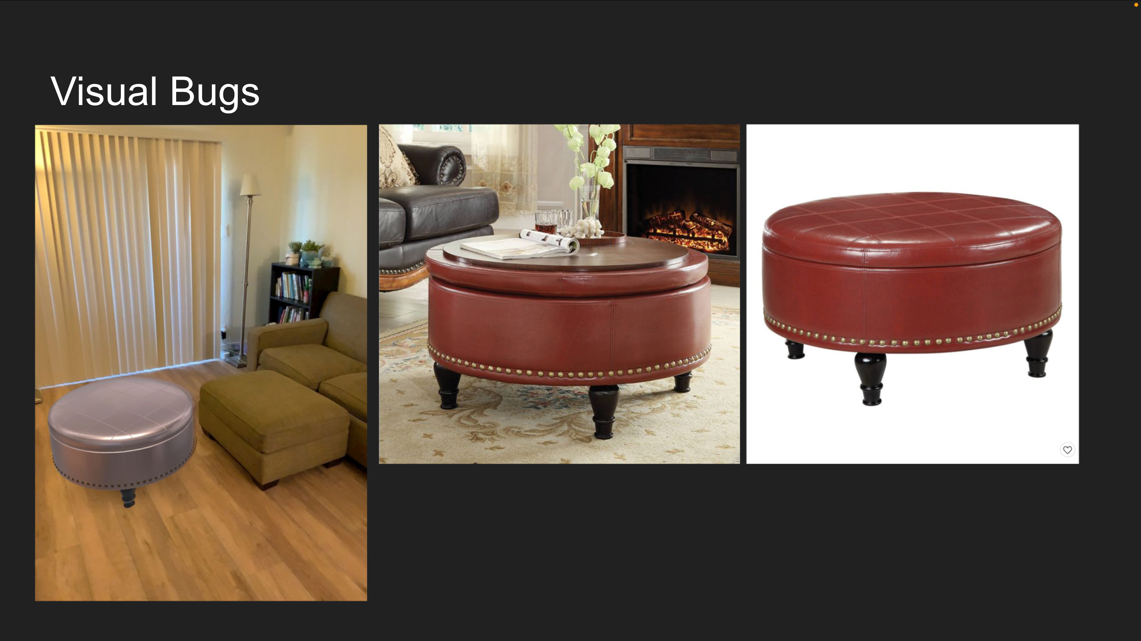 Left: In-app asset render | Right: Reference brand product image