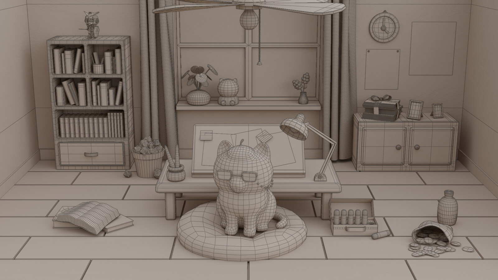 clay + wireframe