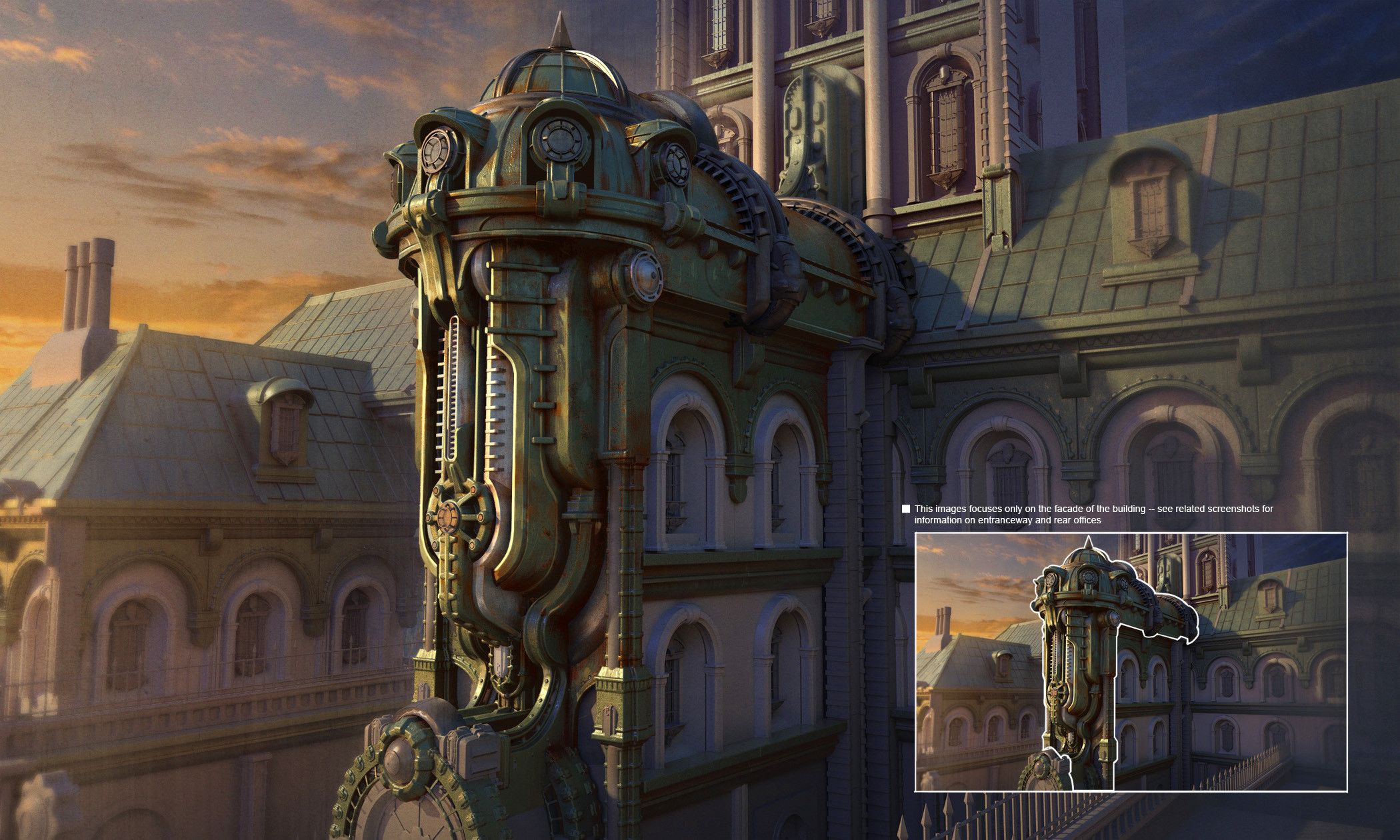 Centerpiece facade in the center of MP map Asylum. Blocked out in unreal, exported to modo, and painted over in Photoshop.