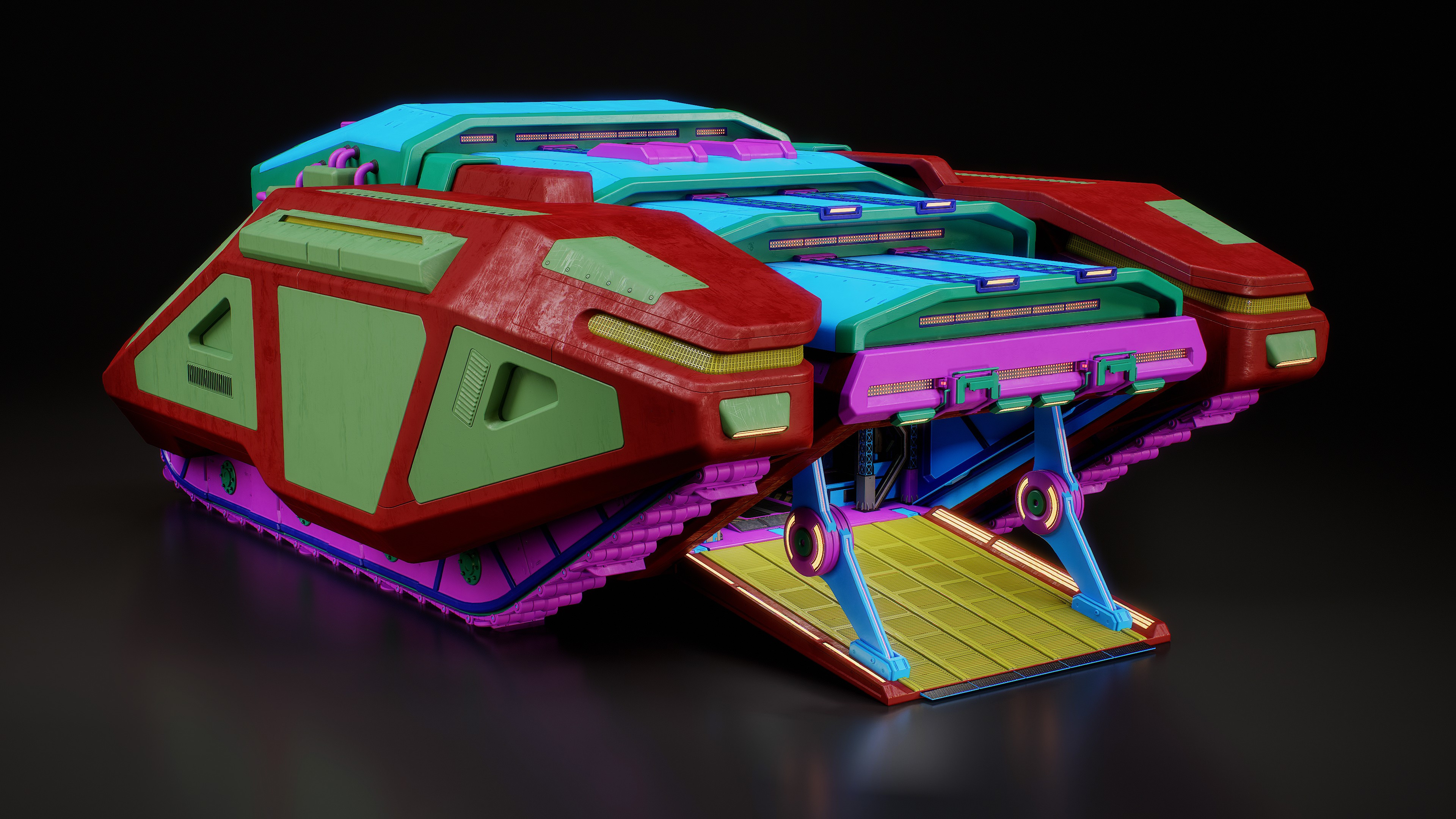 Each color represents 1 material