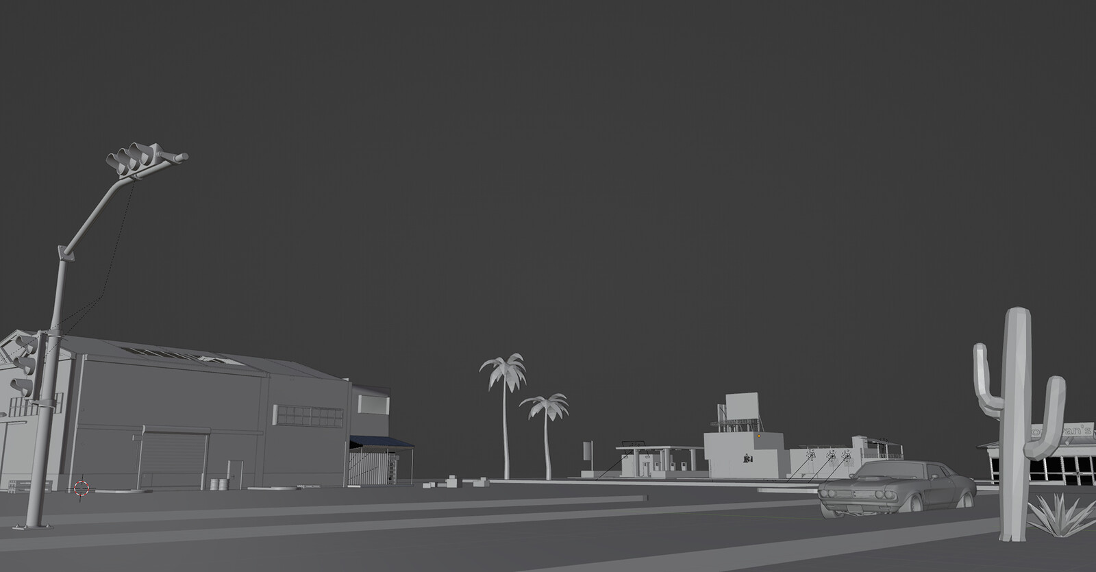 Initial 3D blockout for the splash screen, made in Blender