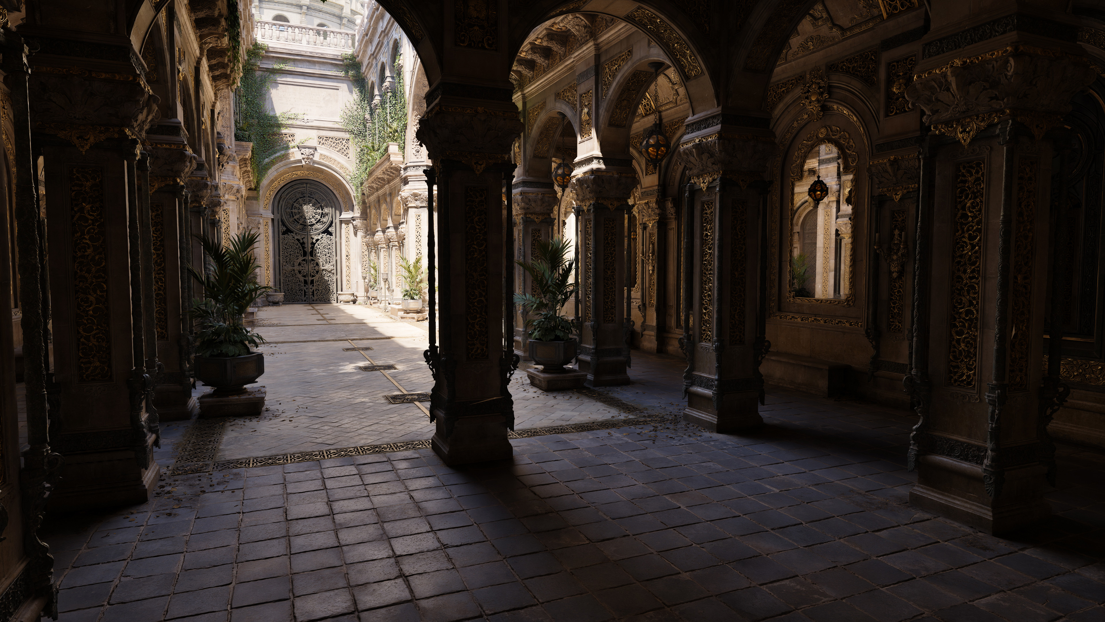 Derk Elshof made all these awesome square/diamond grid stone floor textures for Sponza and Greenhouse levels. I was only responsible for displacement + polyreduction + material blending setup