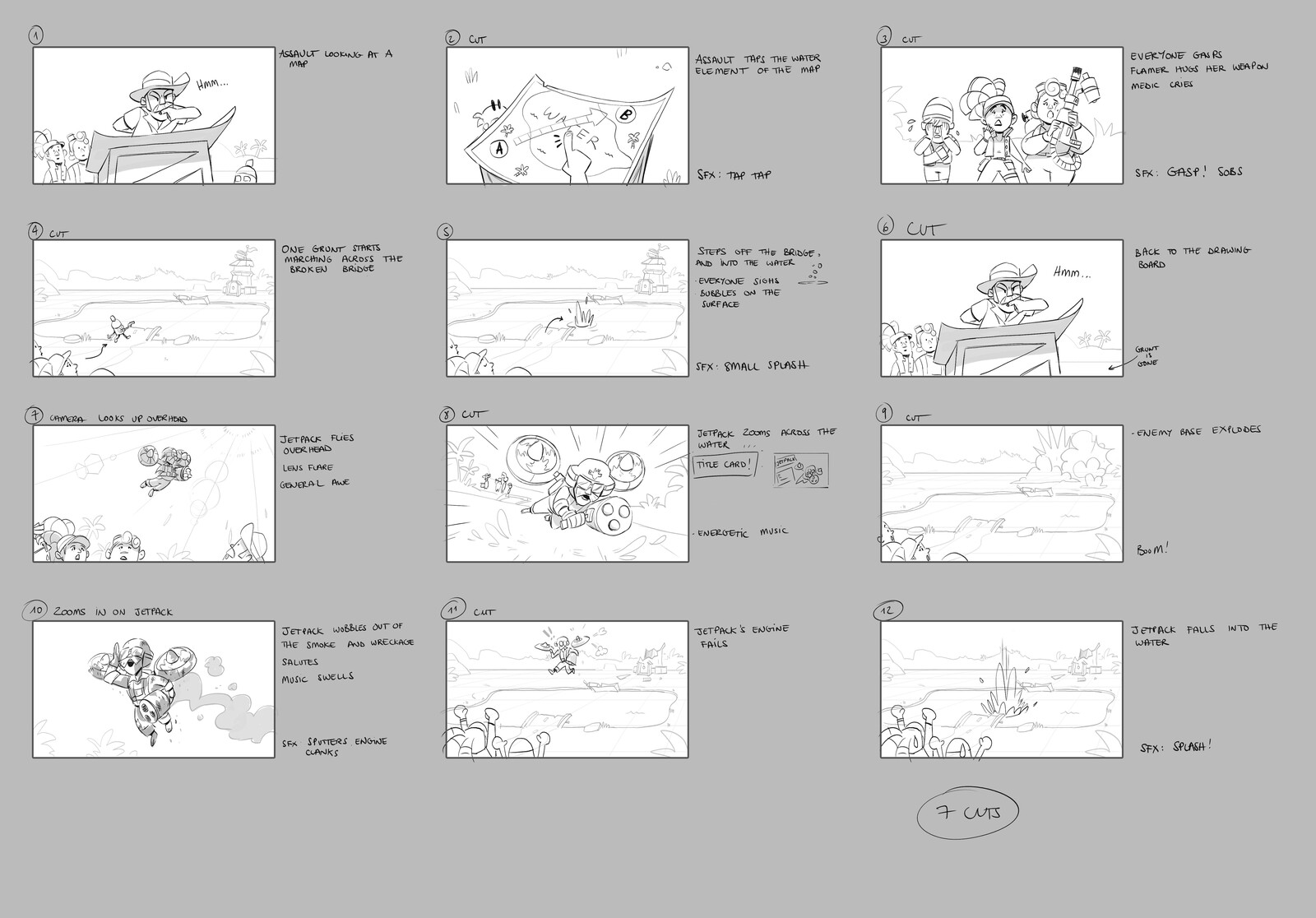 Storyboards for the Jetpack intro cinematic