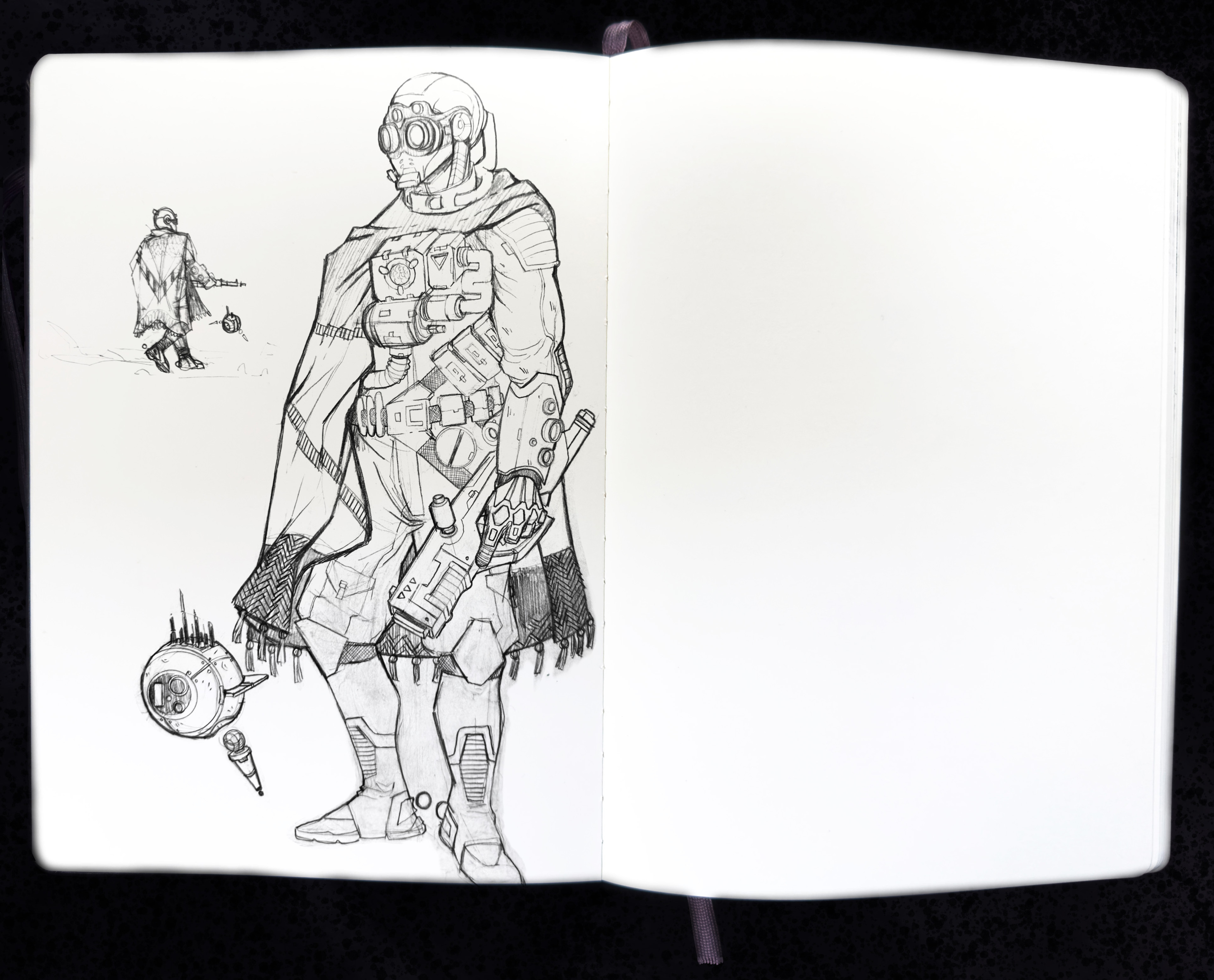 Drawn in pencil: Vigilant number 139, one of the original Vigilants, is out on patrol and accompanied by a small examination drone. 