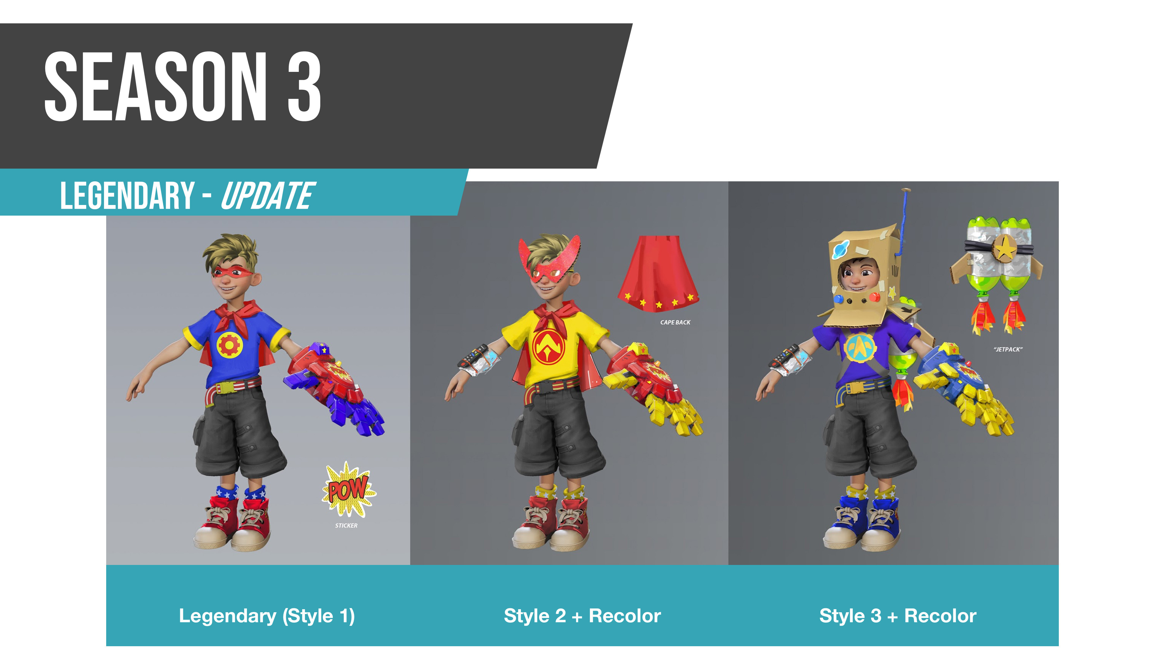 The proposed design update to our Legendary skins, allowing Players to upgrade their skin through gameplay unlocks.