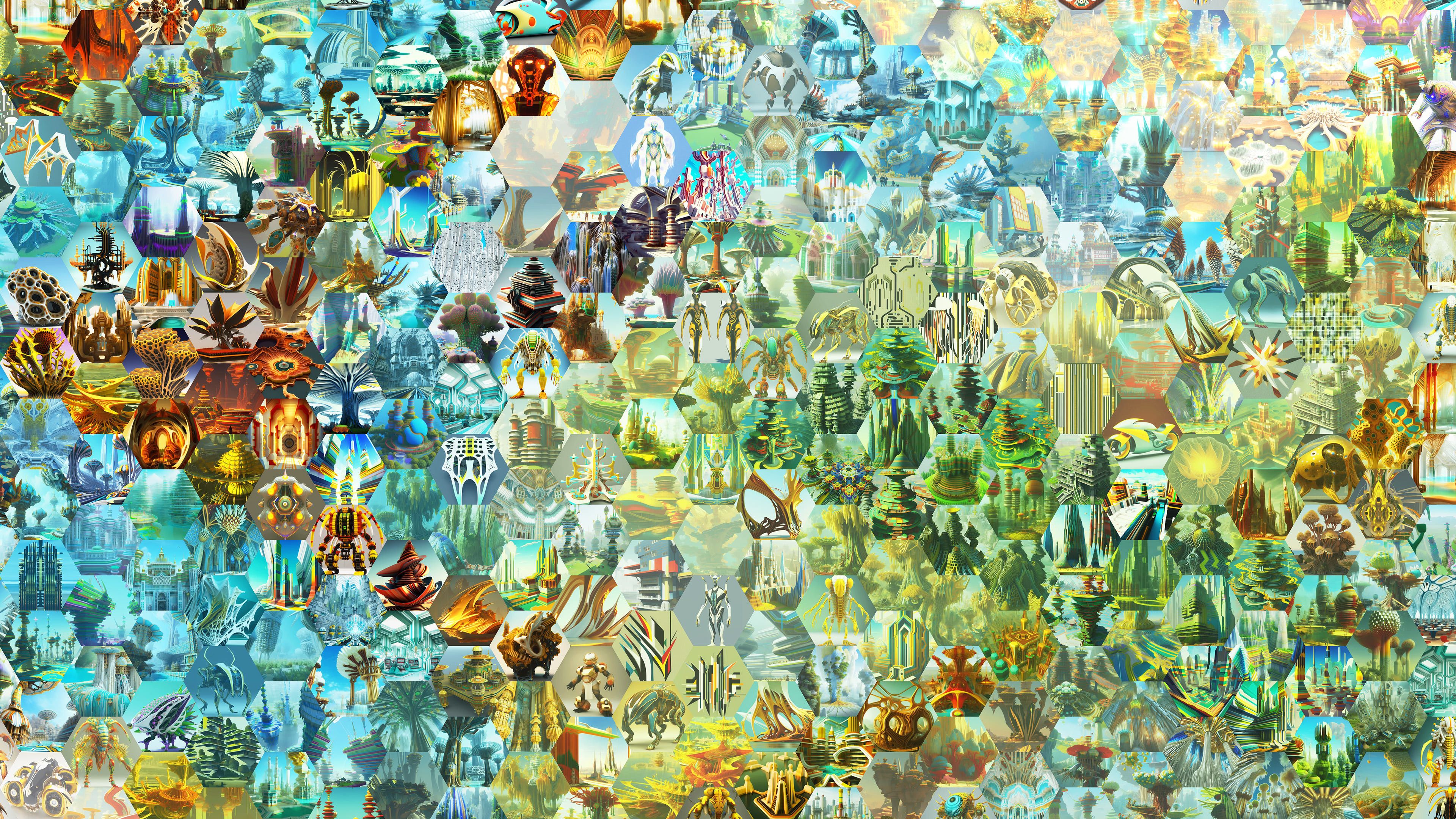 The variety within this volume of works also came from thousands of unique prompts which mixed and matched those different embeddings in different proportions using Zirnprompt.
