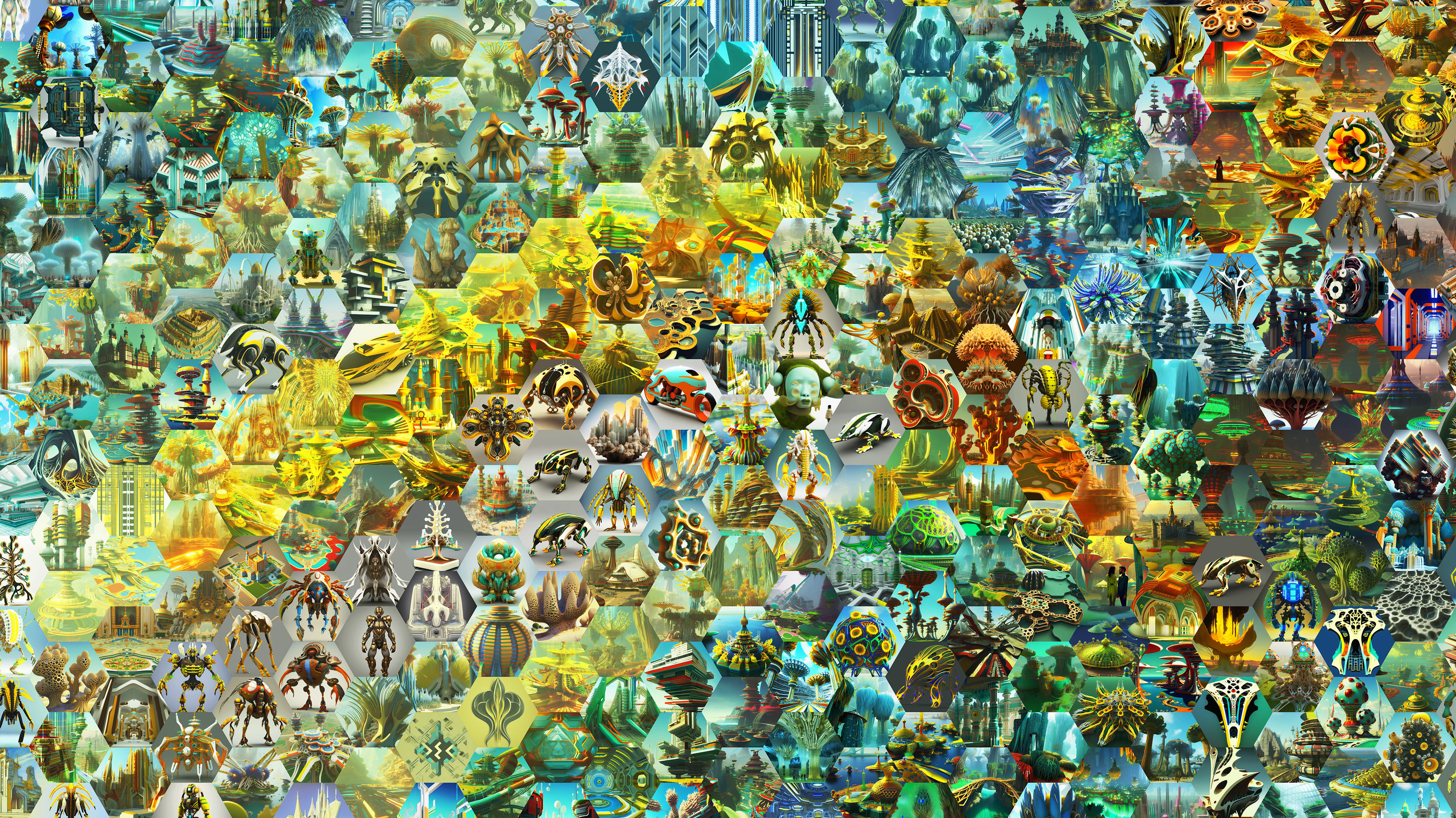 It is also a game:  Every one of these tiles is unique, except one.  (Don't try playing it here...)