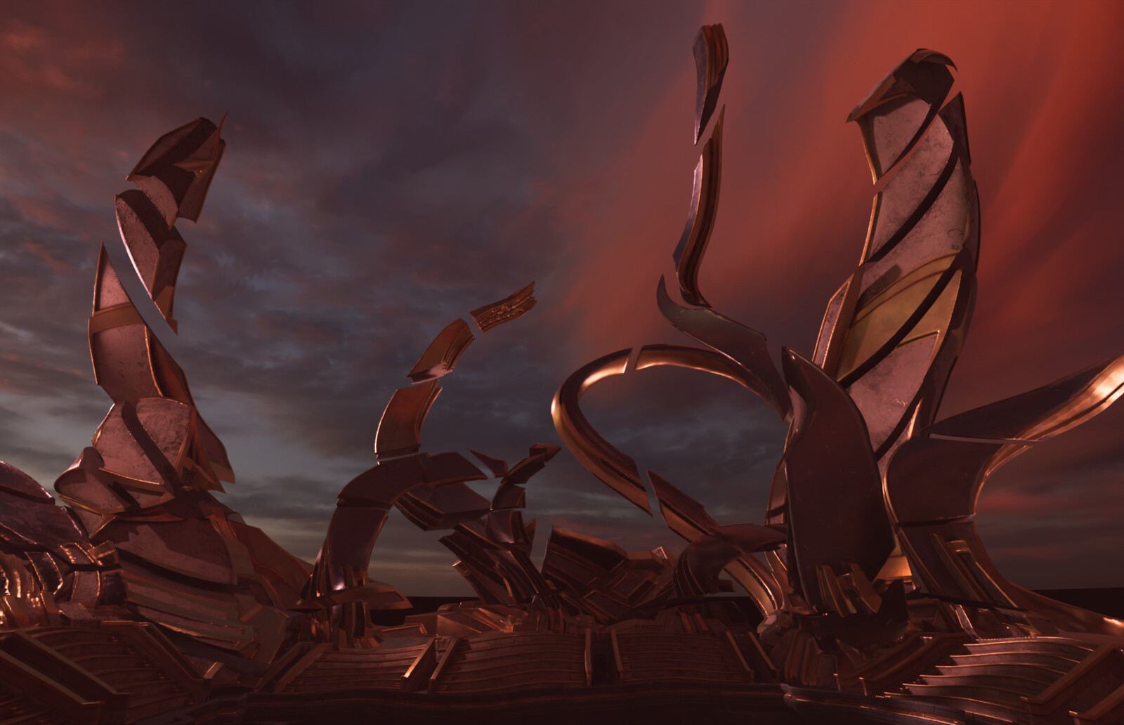 Alternate view of the destroyed courtroom from the player platform point of view.