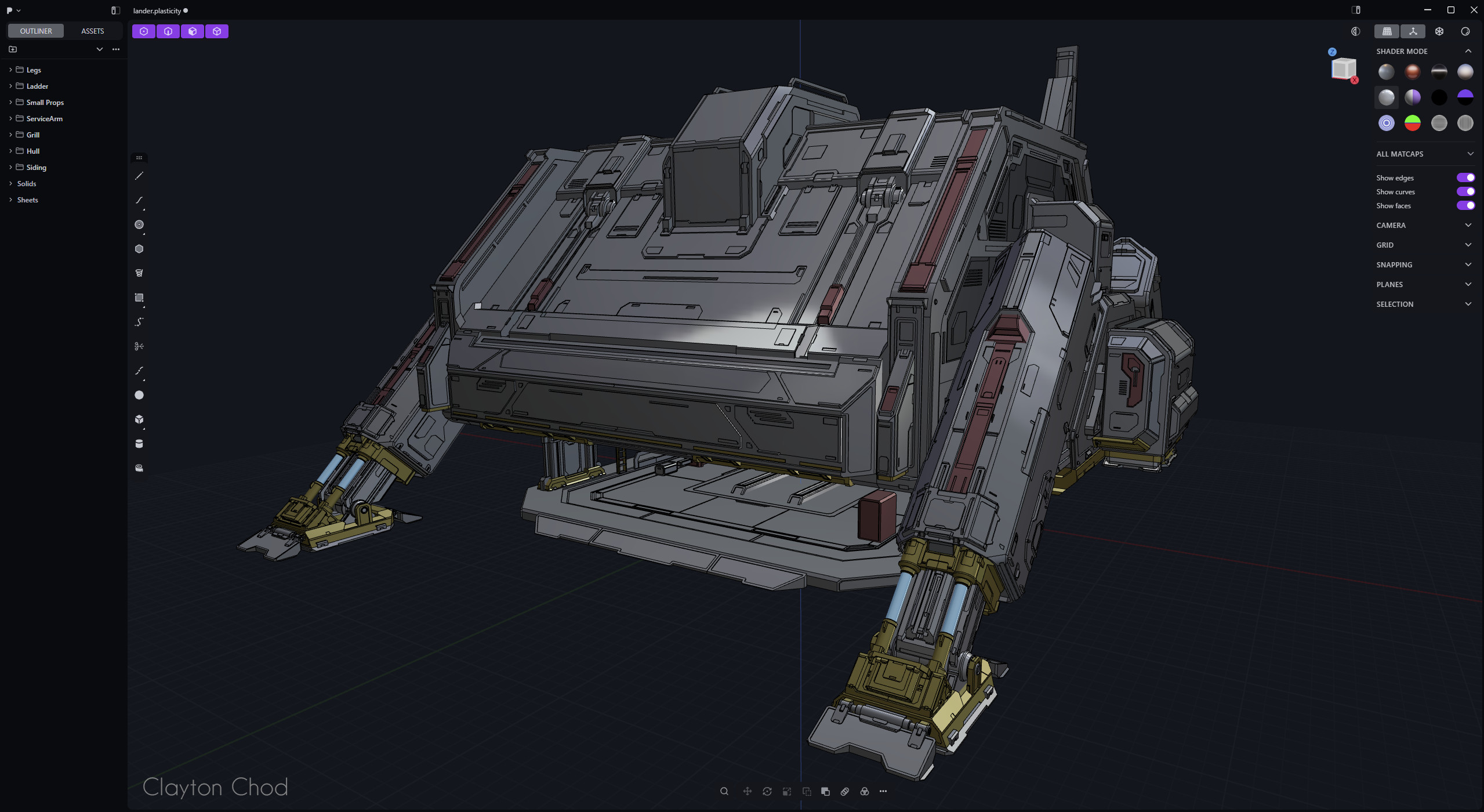 The Lander was modeled entirely in Plasticity