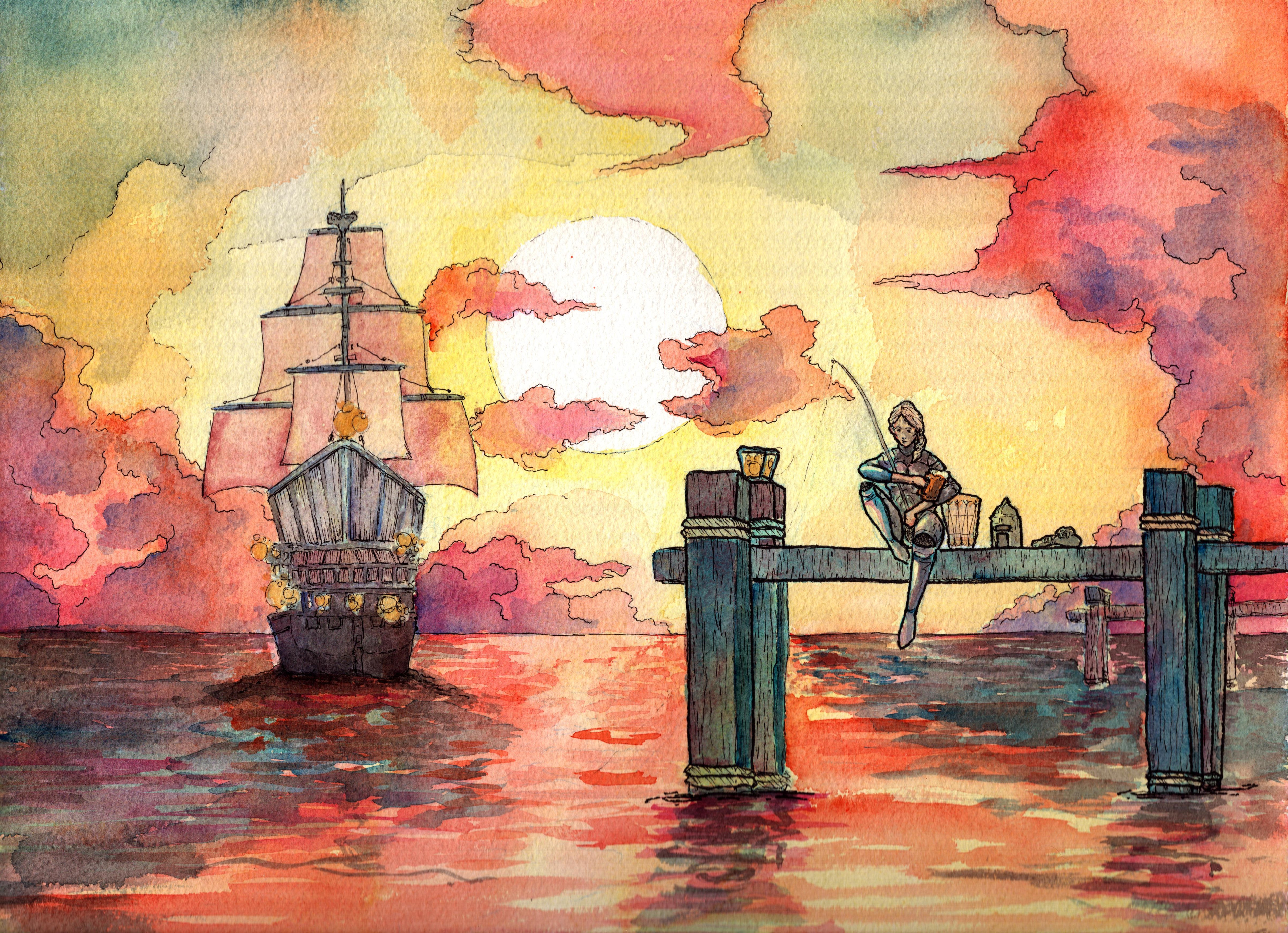 Gouache and ink on paper. 