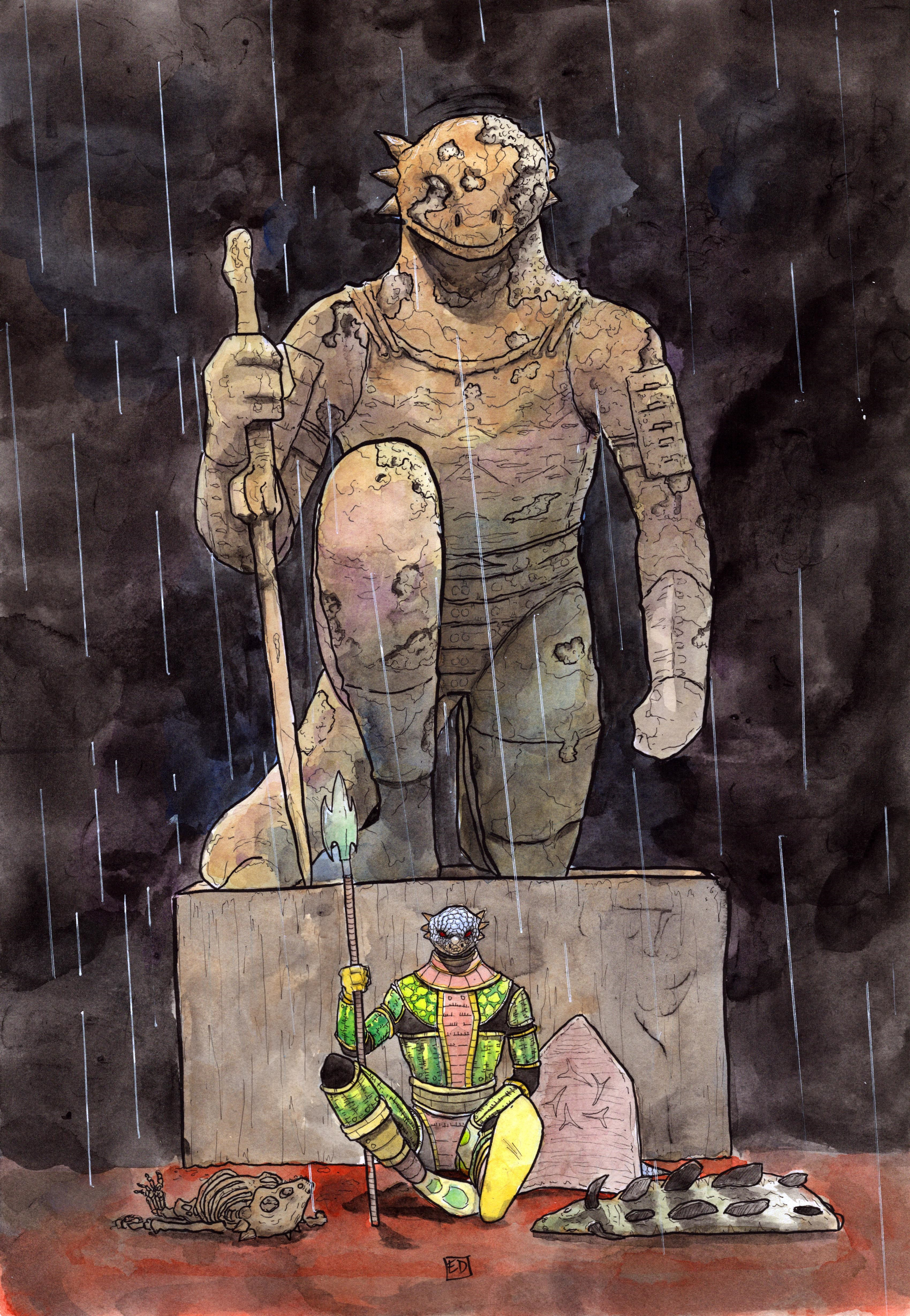 Gouache and ink on paper. 