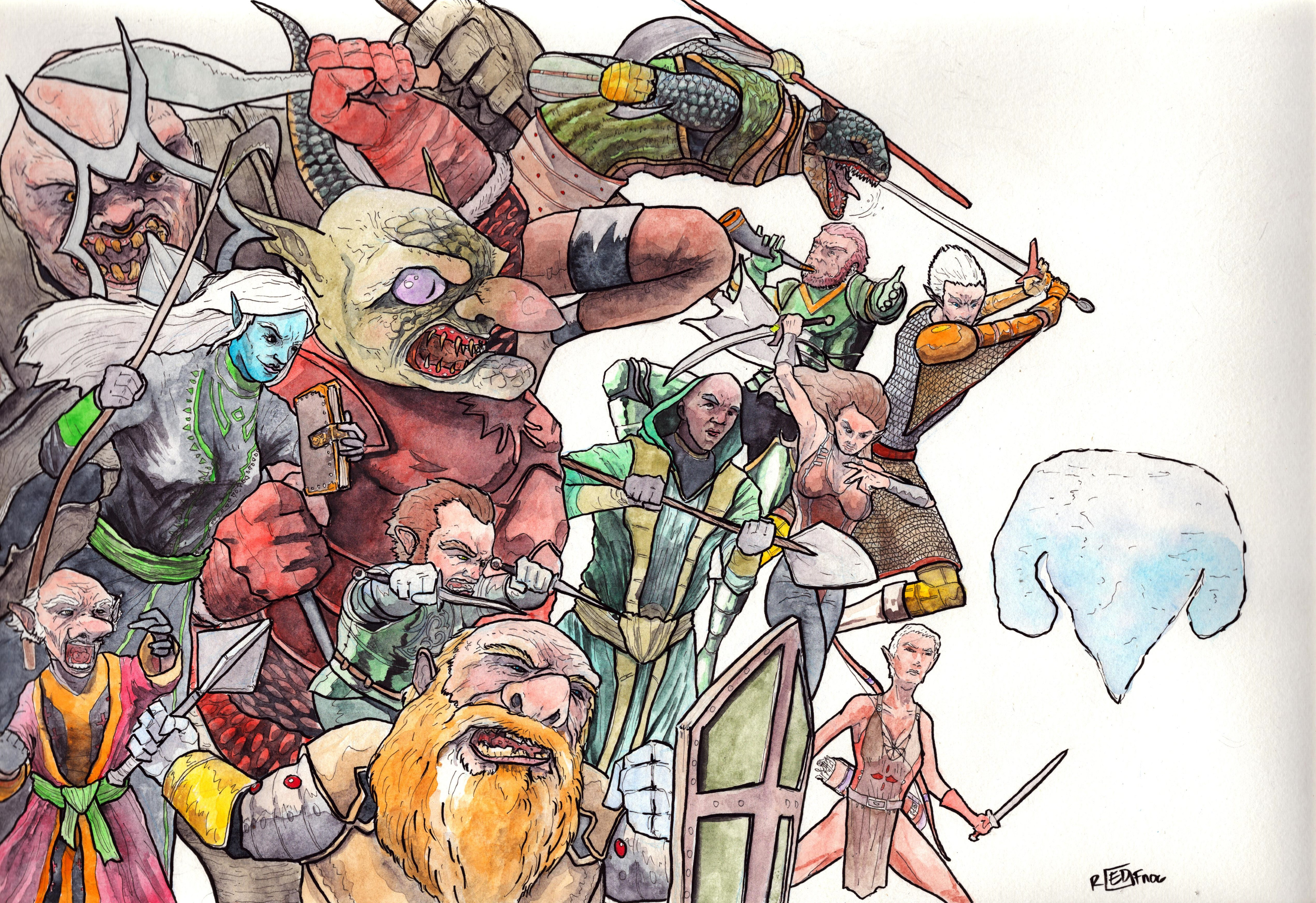 Watercolor, gouache, and ink on paper.