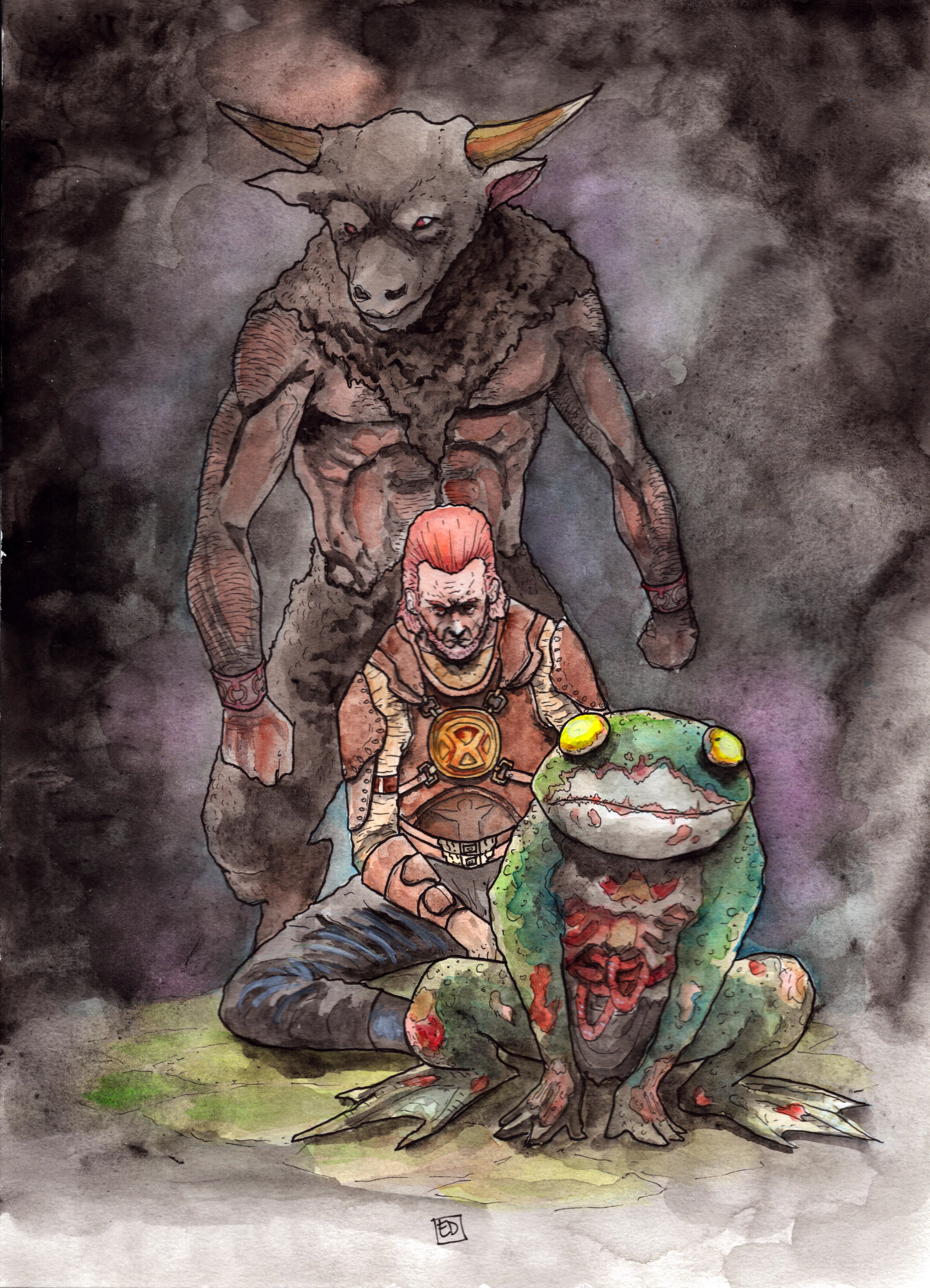 Gouache, watercolor, and ink on paper. 