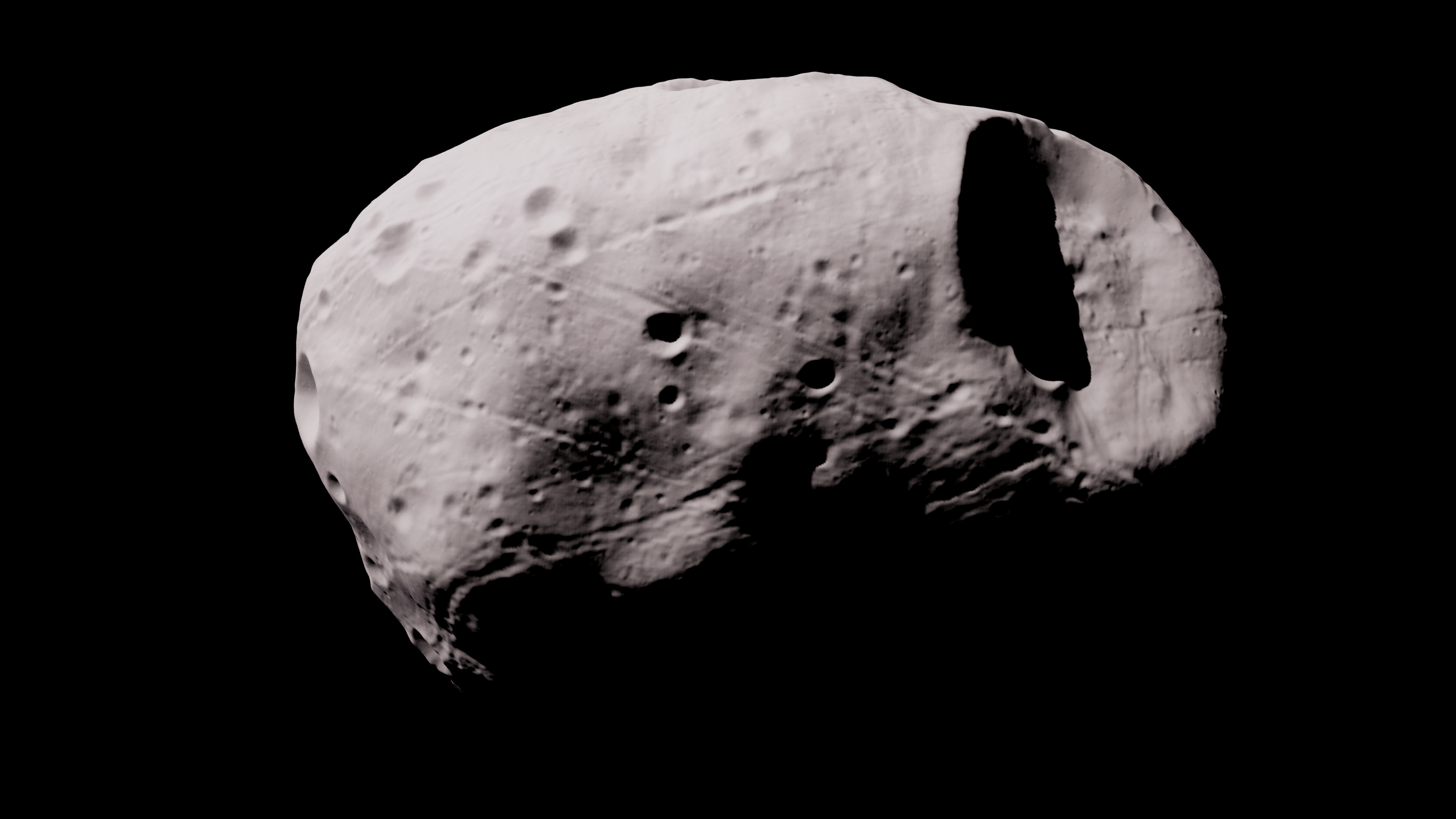 Mars' moon Phobos, rendered with 70cm voxels in Unreal Engine 5.3 using Voxel Plugin 2