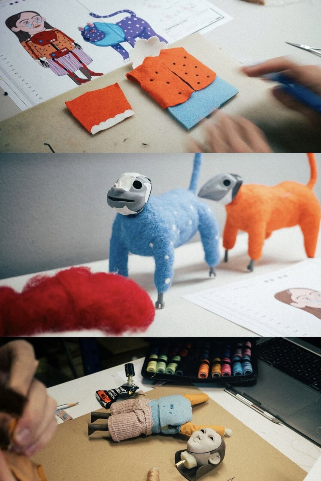 Concept Art by Raman Djafari next to the making of the puppets