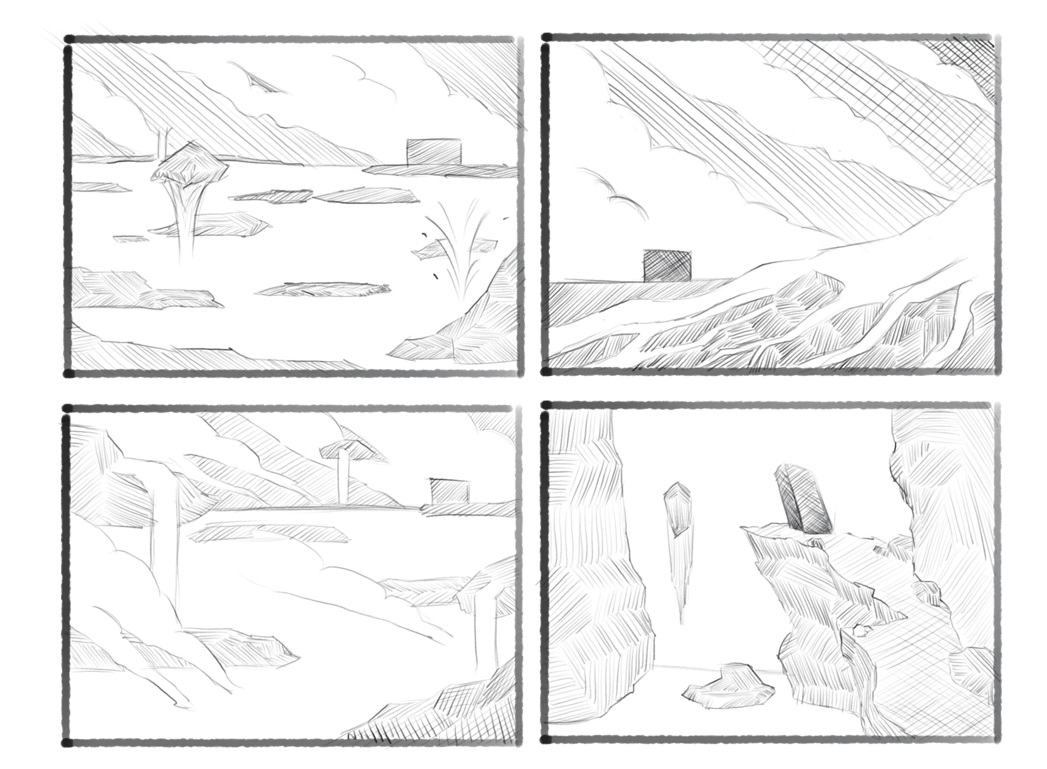 Thumbnails
The idea for this piece was to have some sort of obelisk or altar in a bright red environment.