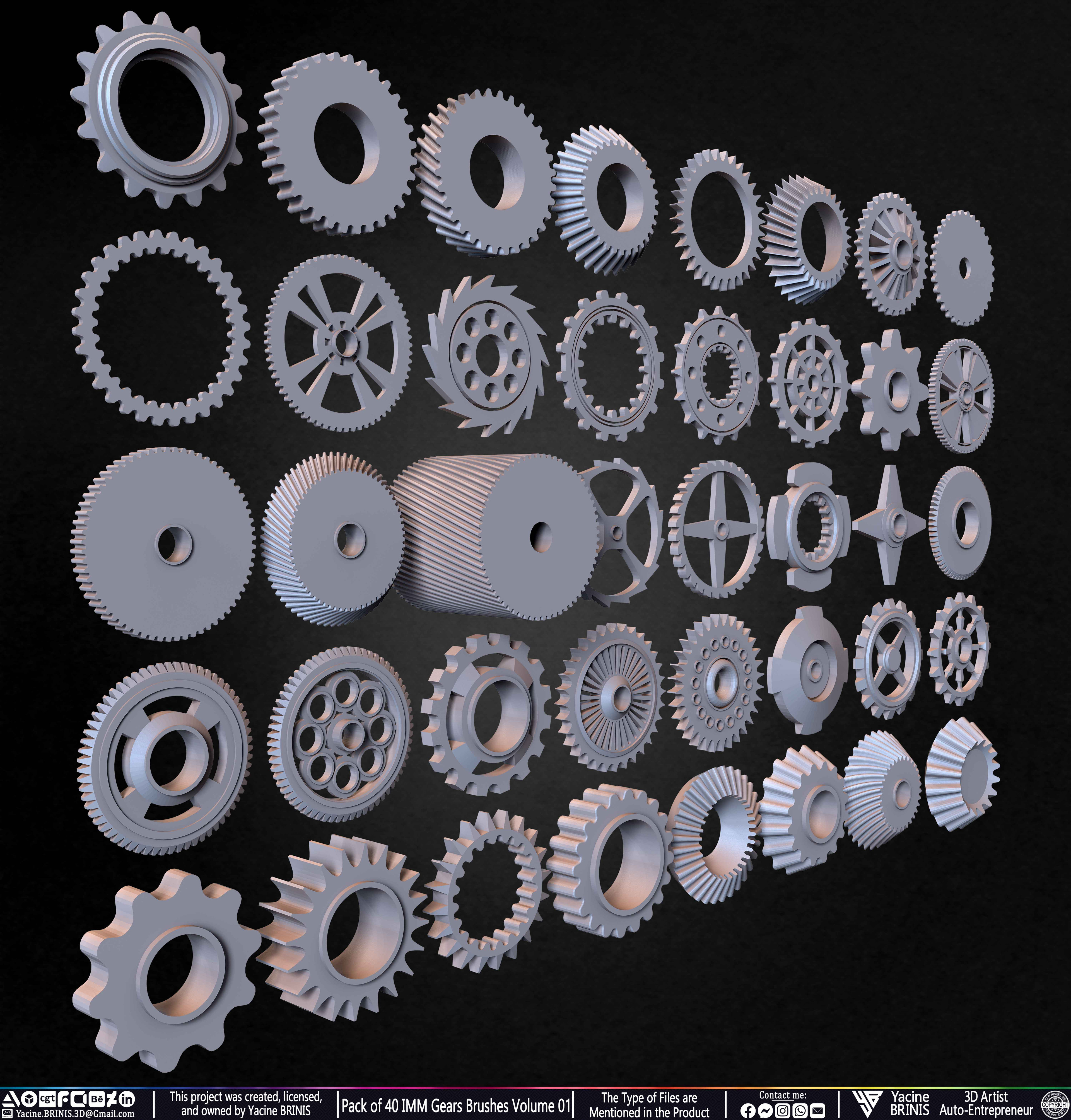 Pack of 40 IMM Gears Brushes and Kitbash Volume 01 Sculpted by Yacine BRINIS Set 006