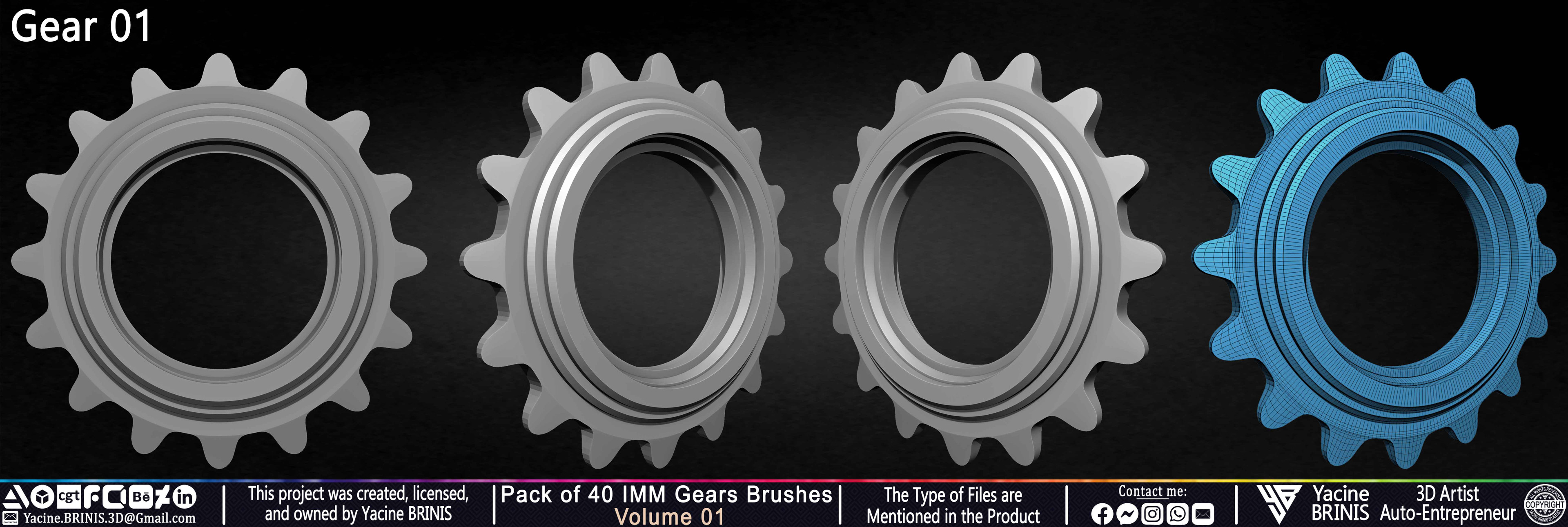 Pack of 40 IMM Gears Brushes and Kitbash Volume 01 Sculpted by Yacine BRINIS Set 009