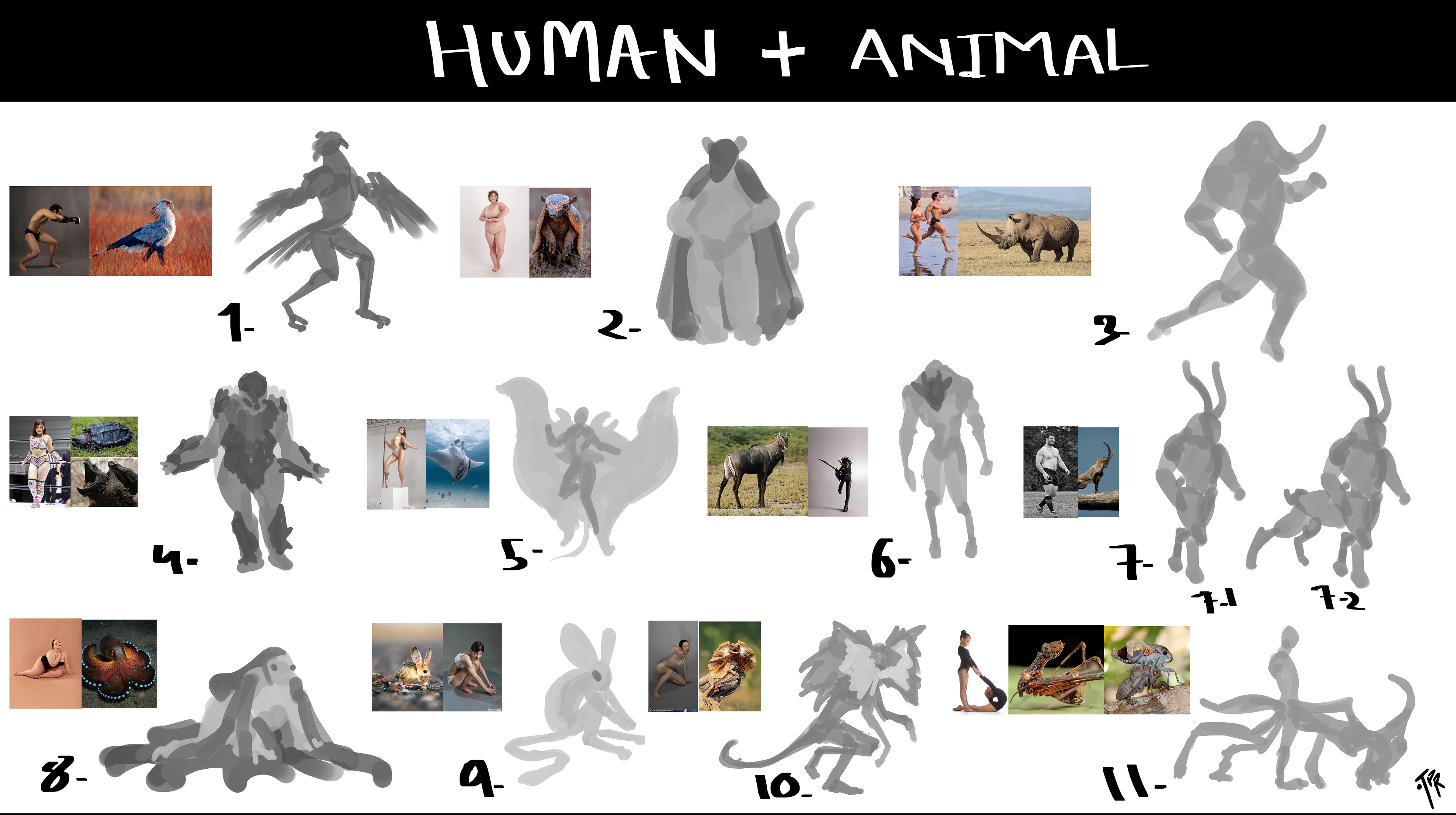 Coming up with new Ideas &amp; silhouettes by combining people with different animals