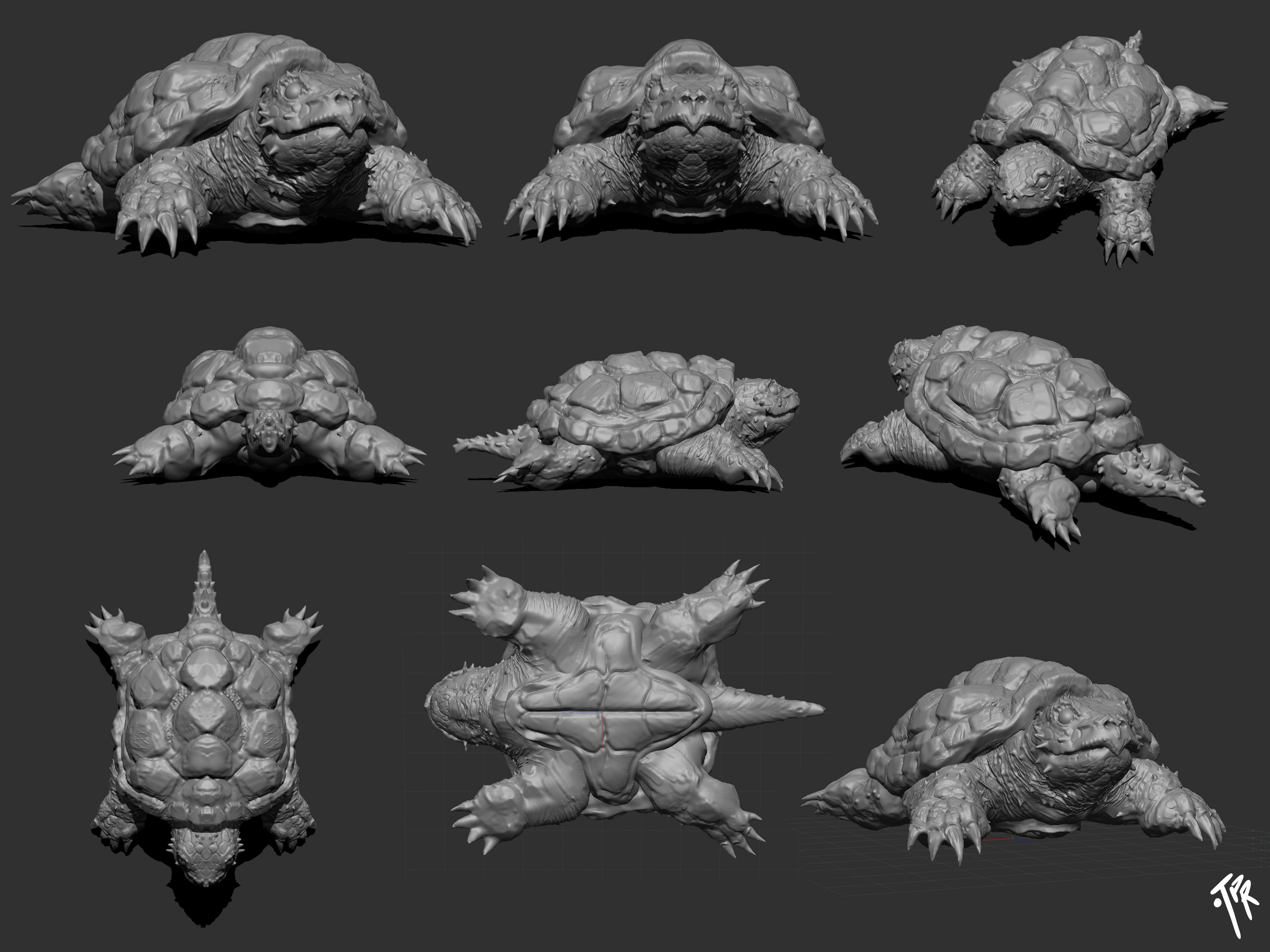 an Alligator snapper study done in zbrush to get a better Idea of the Creature and its body elements like skin, head, shell,etc before moving forward with the character. 