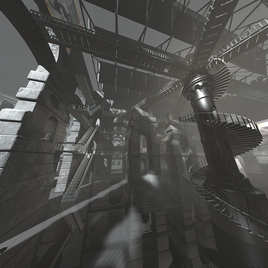 A view of the set for Alberti, Piranesi and Escher