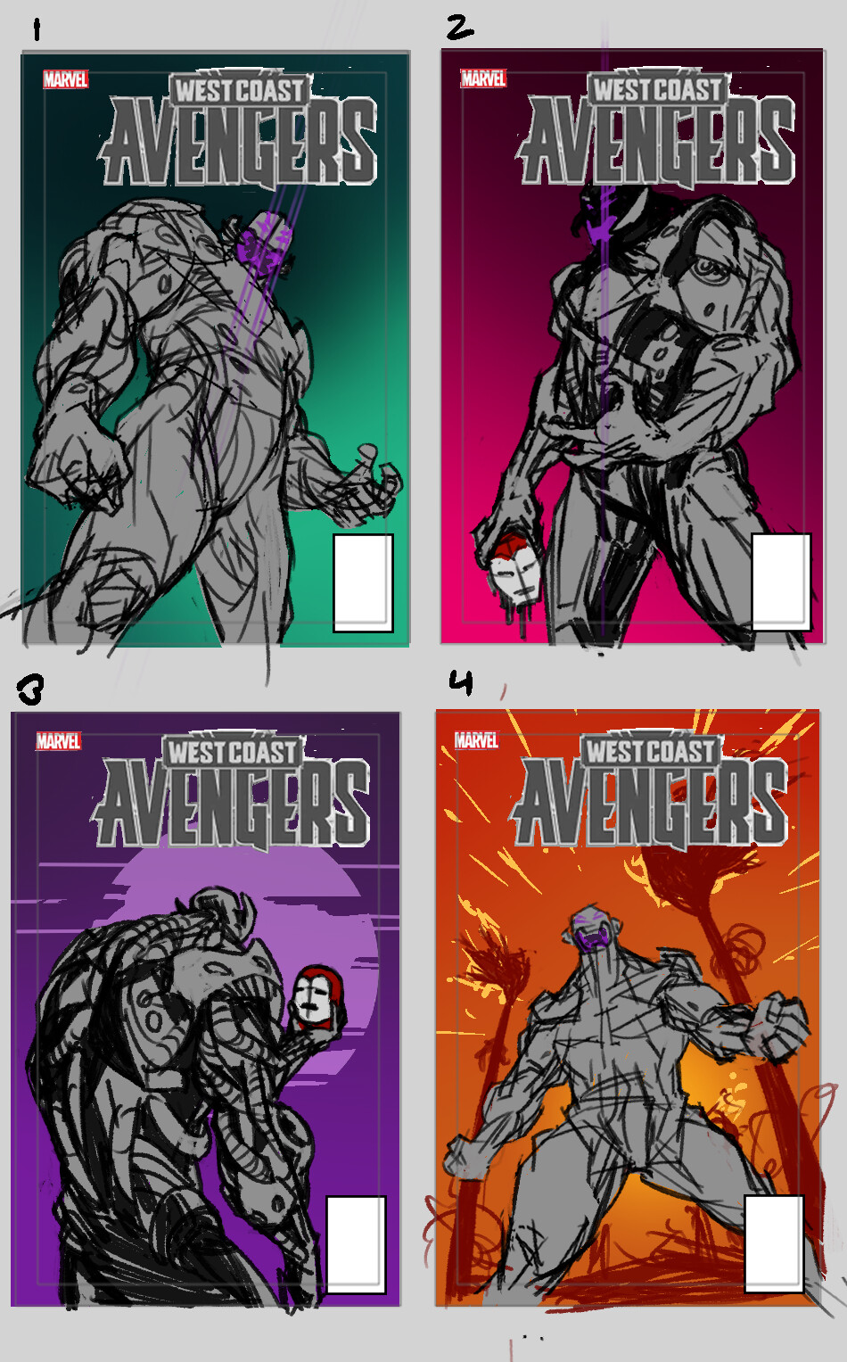 West Coast Avengers issue 10 variant cover - concept roughs