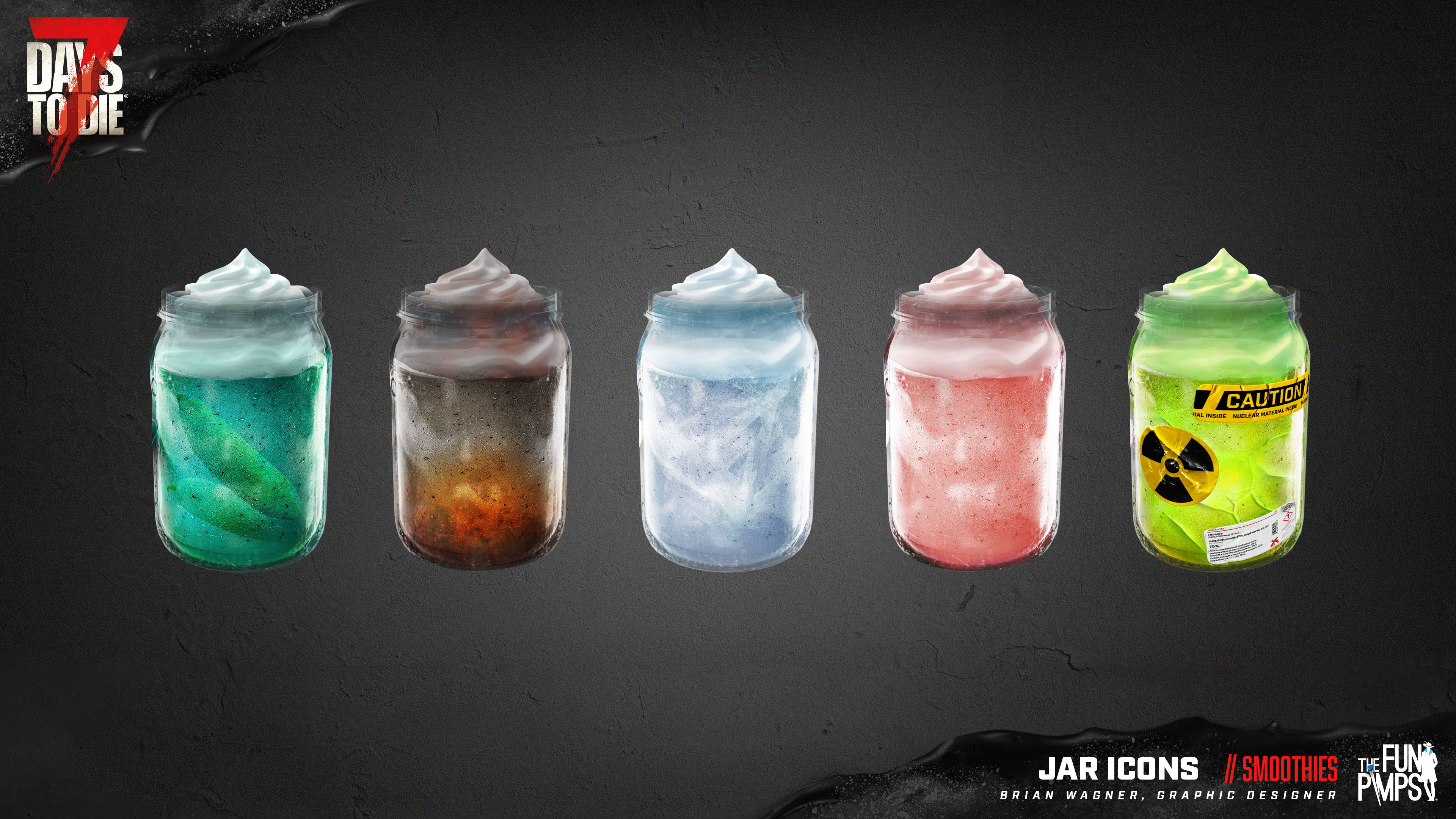 Smoothies! From left to right - Yucca Smoothie, followed by Burnt, Frost, Desert, and Nuclear