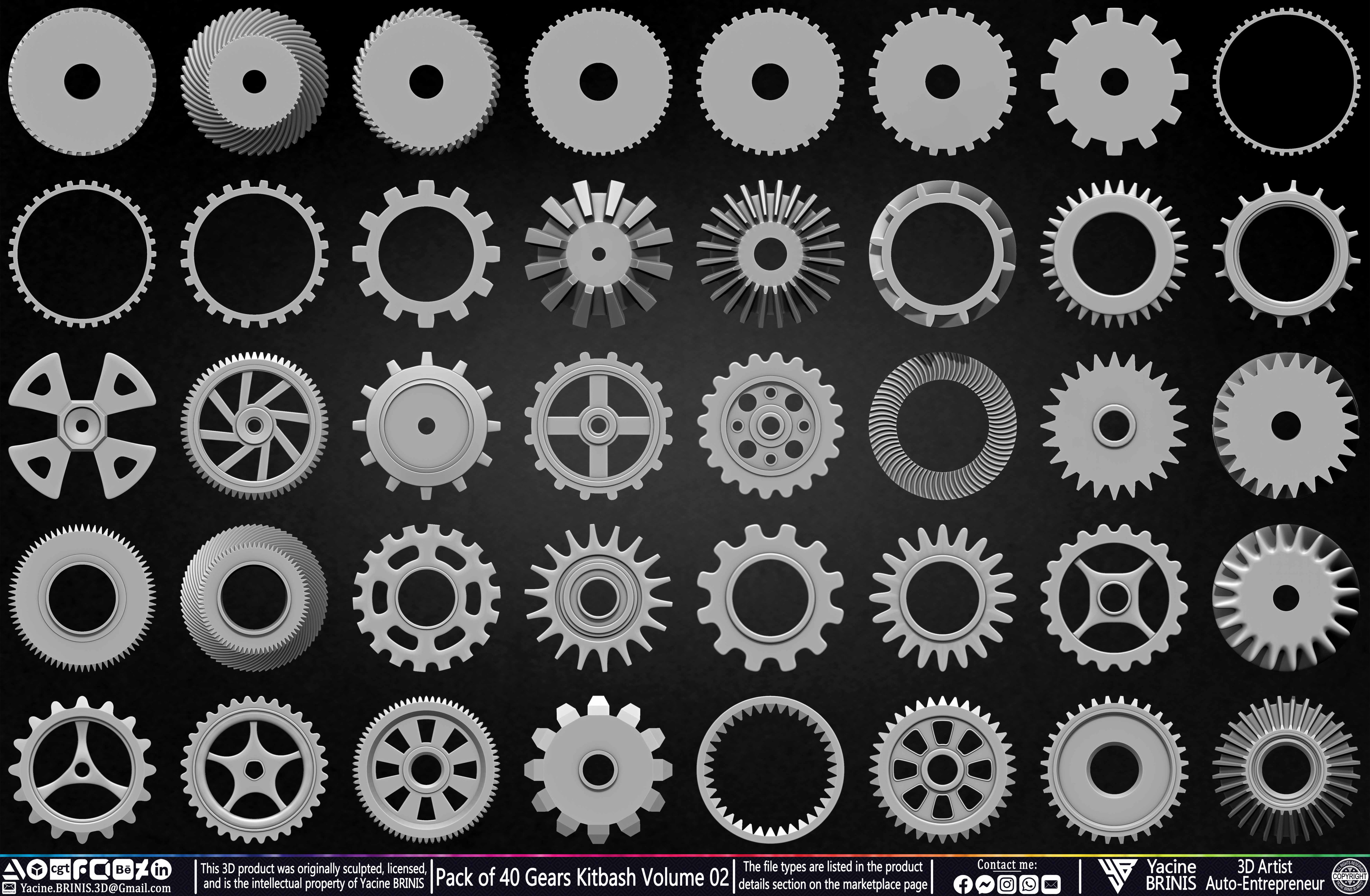 Pack of 40 Gears Kitbash Volume 02 Sculpted by Yacine BRINIS Set 003