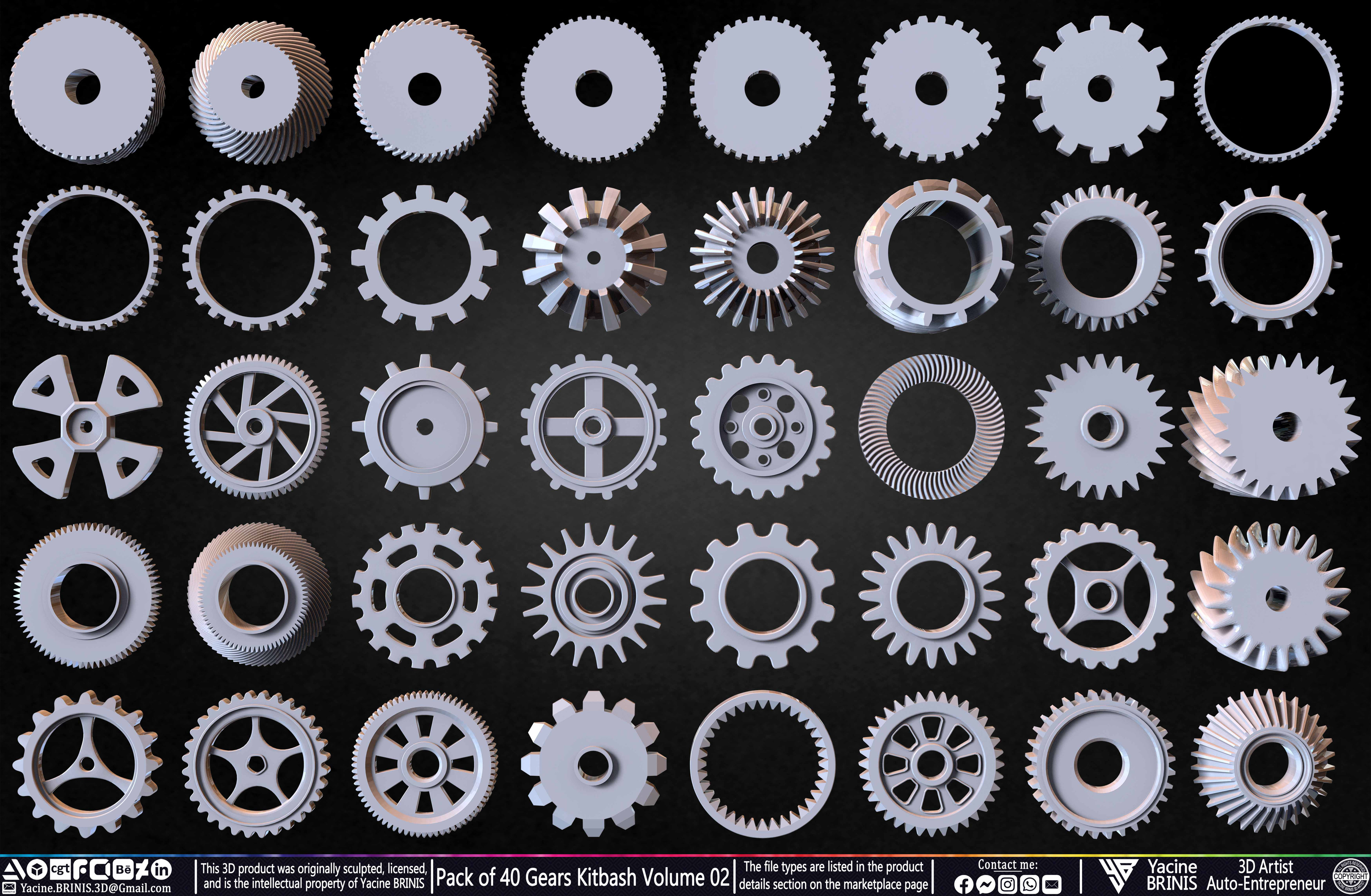 Pack of 40 Gears Kitbash Volume 02 Sculpted by Yacine BRINIS Set 004