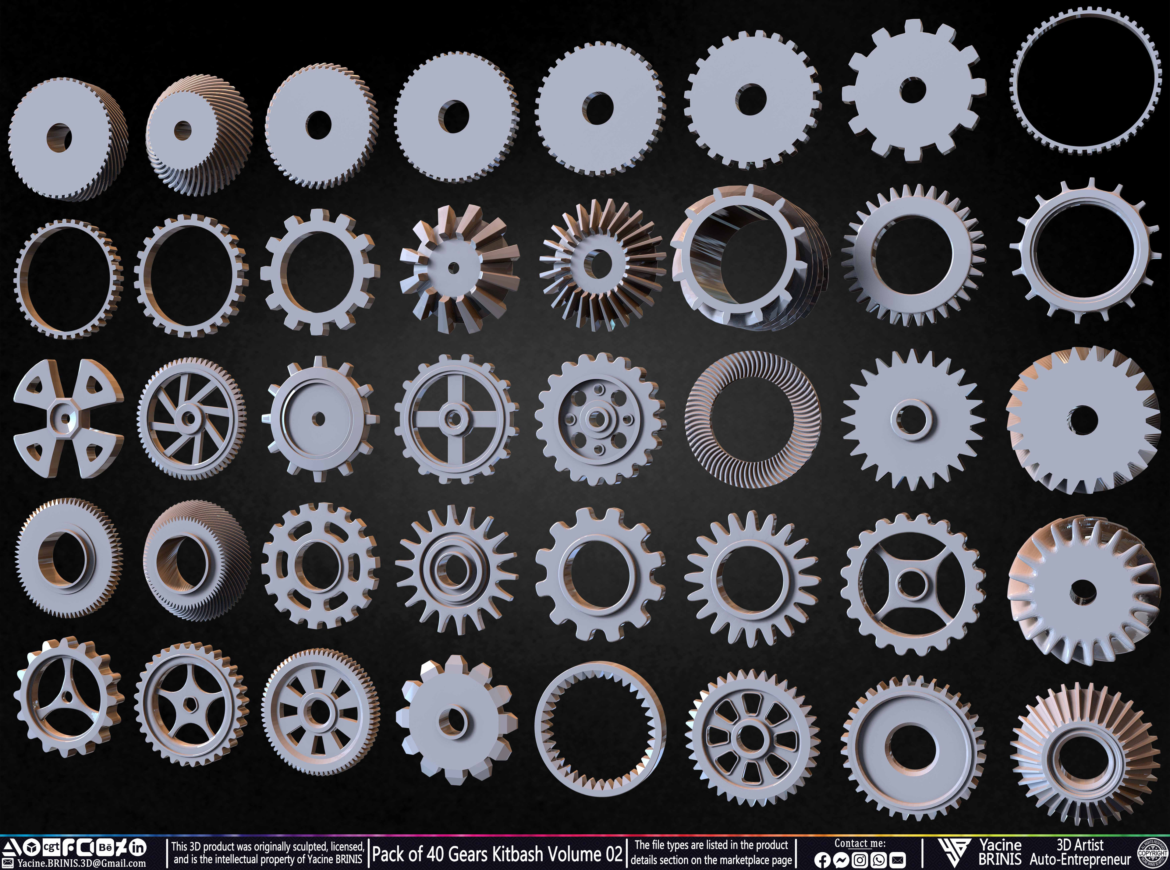 Pack of 40 Gears Kitbash Volume 02 Sculpted by Yacine BRINIS Set 005