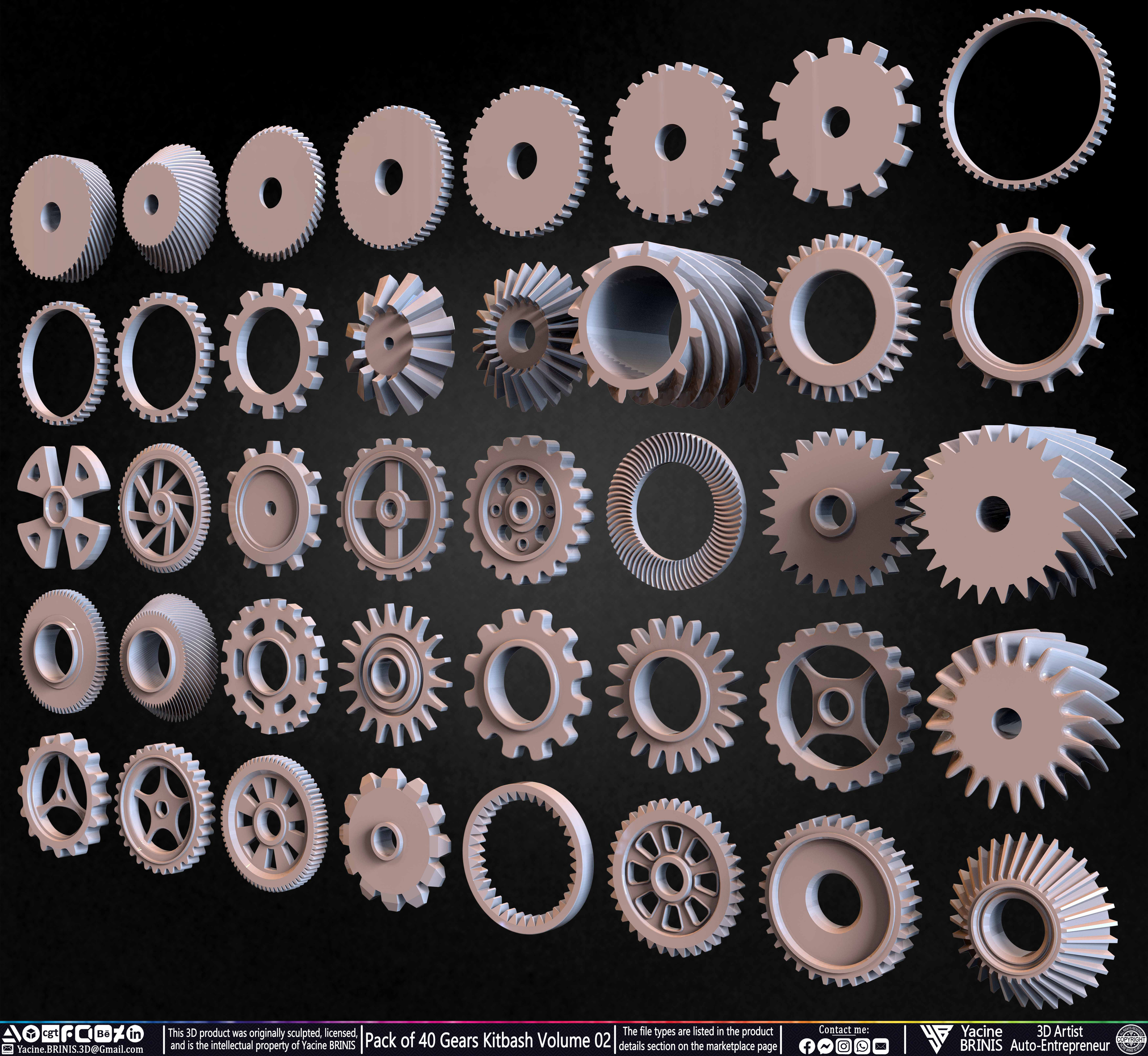 Pack of 40 Gears Kitbash Volume 02 Sculpted by Yacine BRINIS Set 006