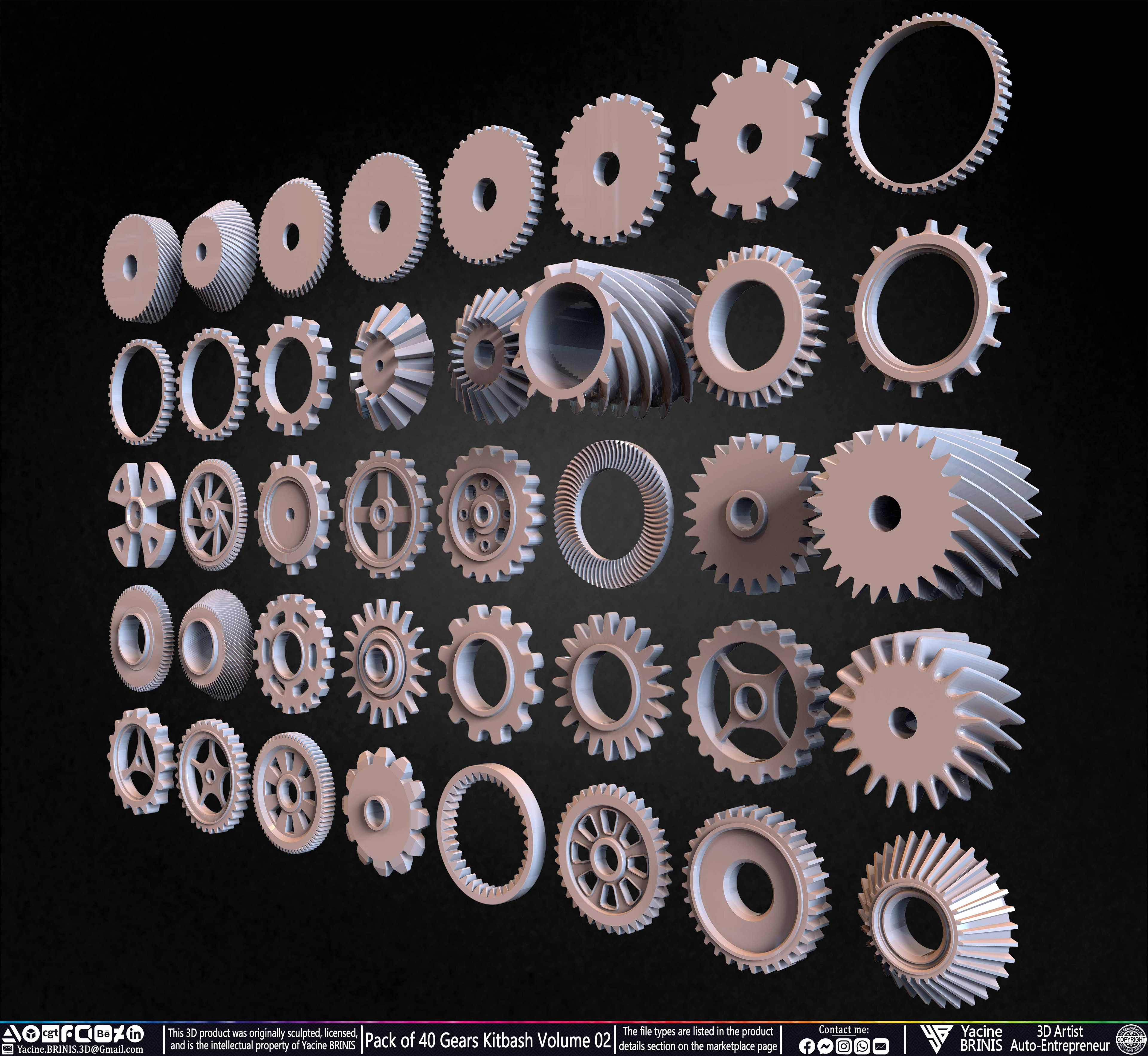Pack of 40 Gears Kitbash Volume 02 Sculpted by Yacine BRINIS Set 007