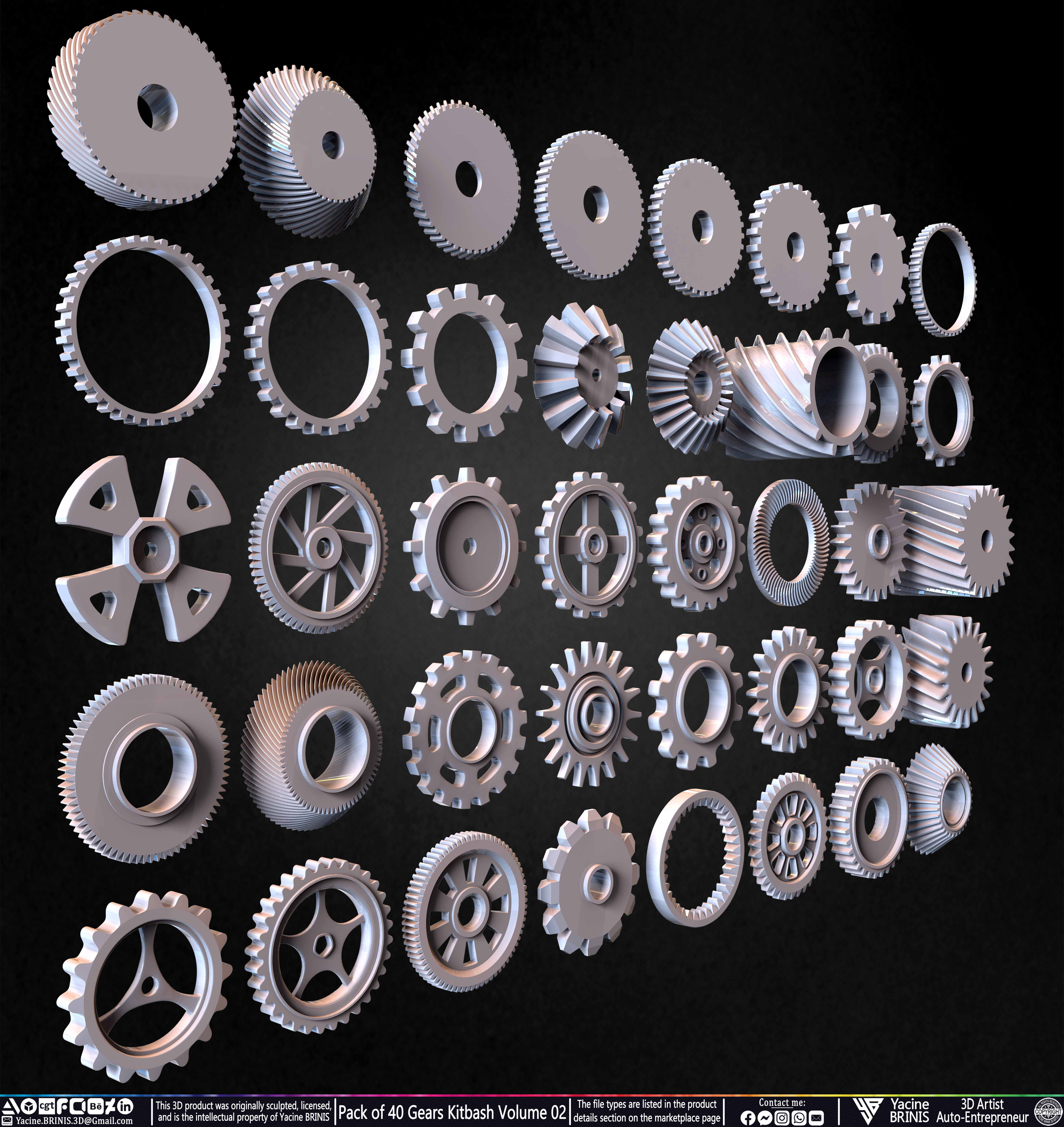 Pack of 40 Gears Kitbash Volume 02 Sculpted by Yacine BRINIS Set 009
