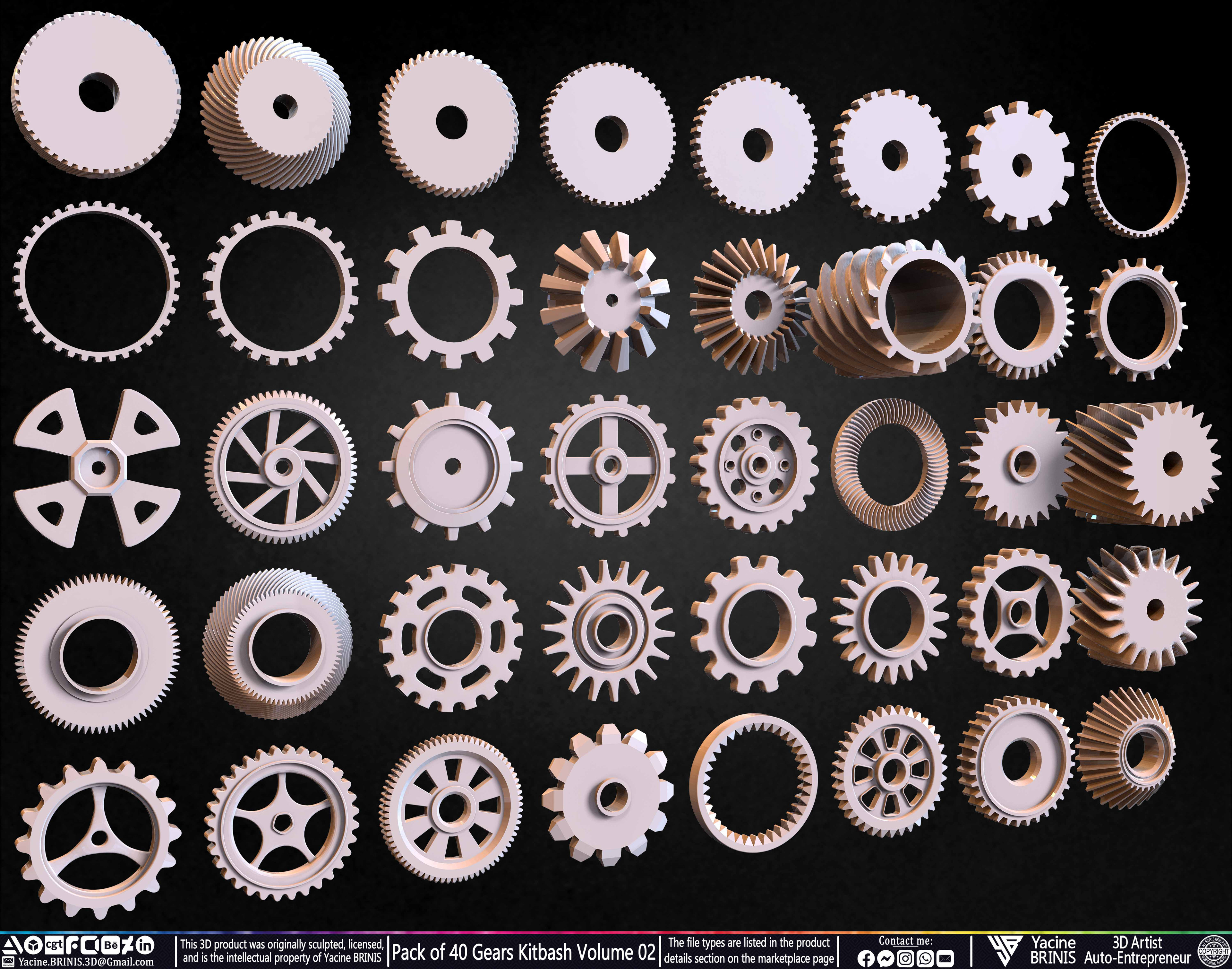 Pack of 40 Gears Kitbash Volume 02 Sculpted by Yacine BRINIS Set 011