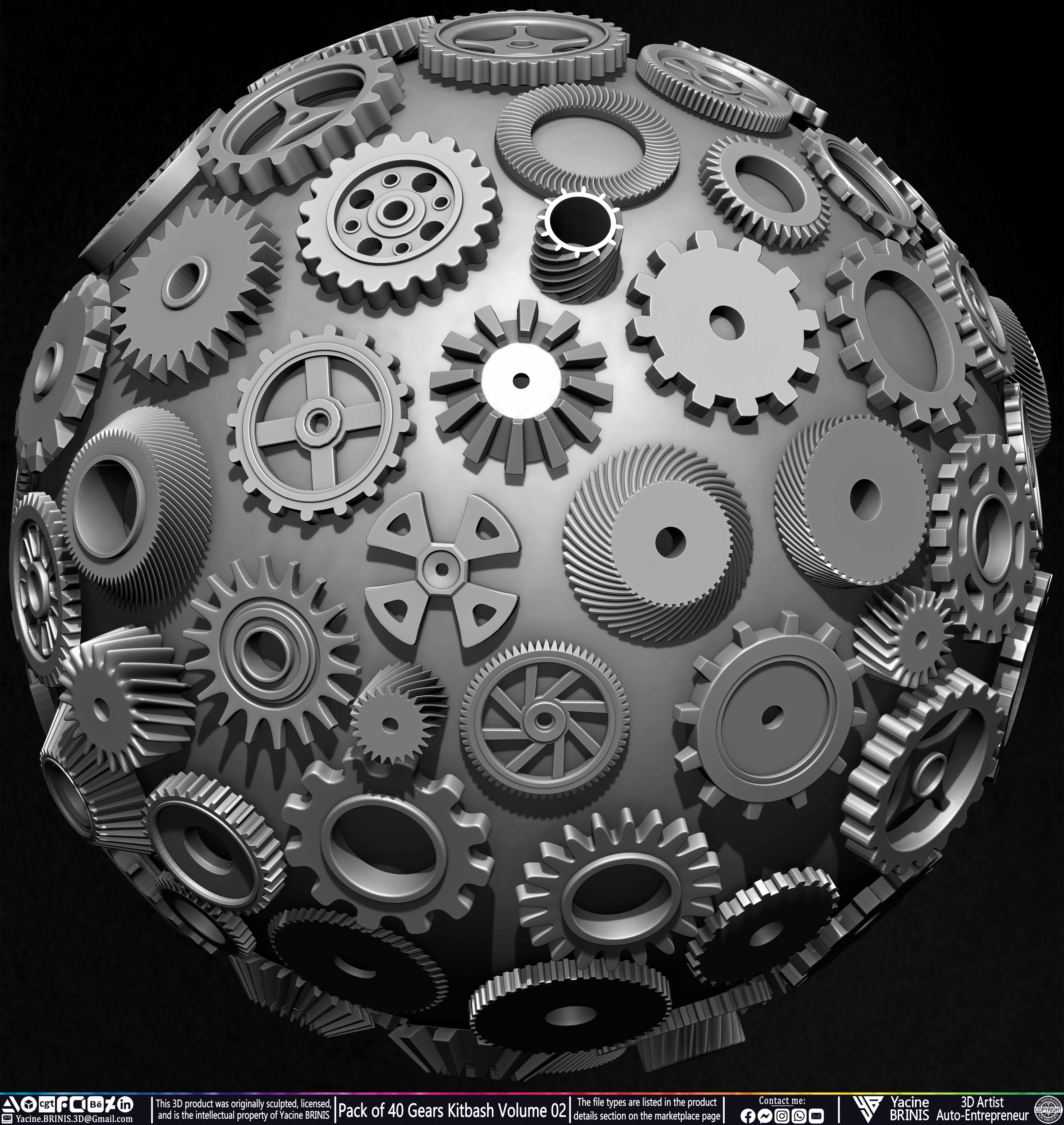 Pack of 40 Gears Kitbash Volume 02 Sculpted by Yacine BRINIS Set 012