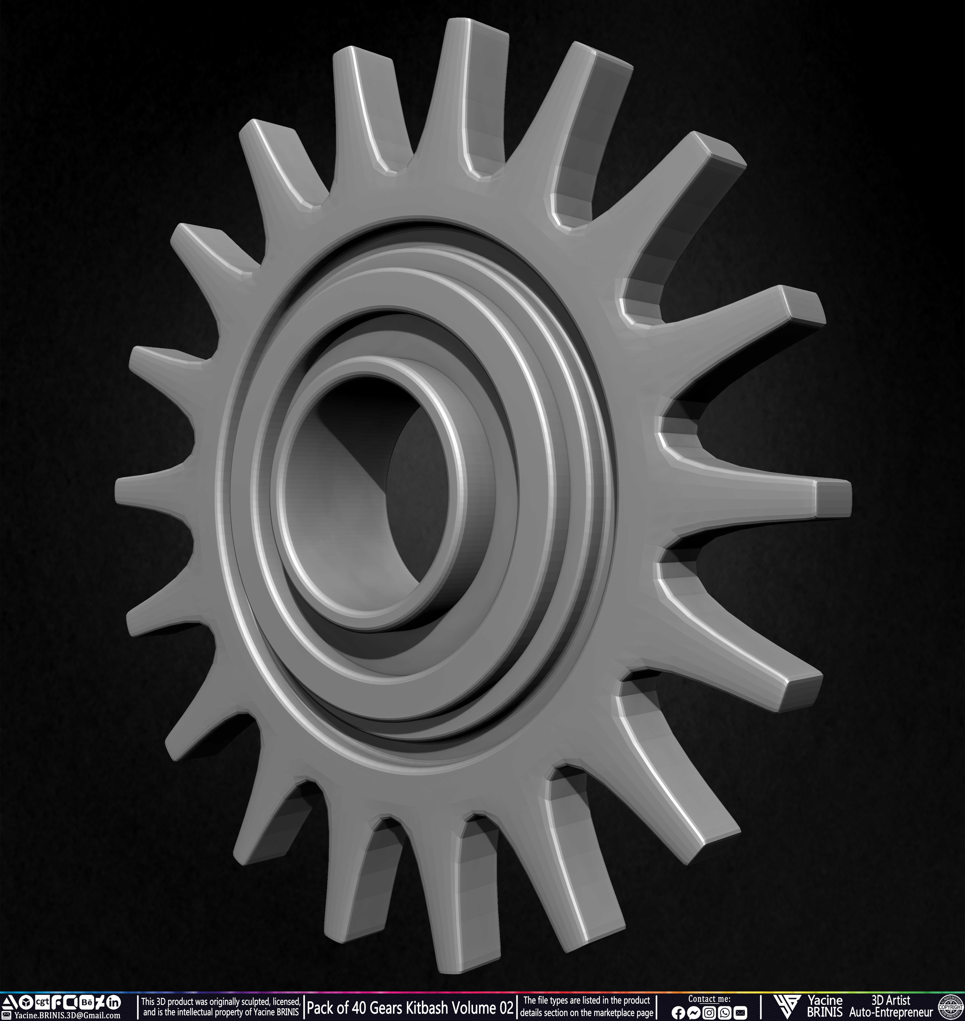 Pack of 40 Gears Kitbash Volume 02 Sculpted by Yacine BRINIS Set 034