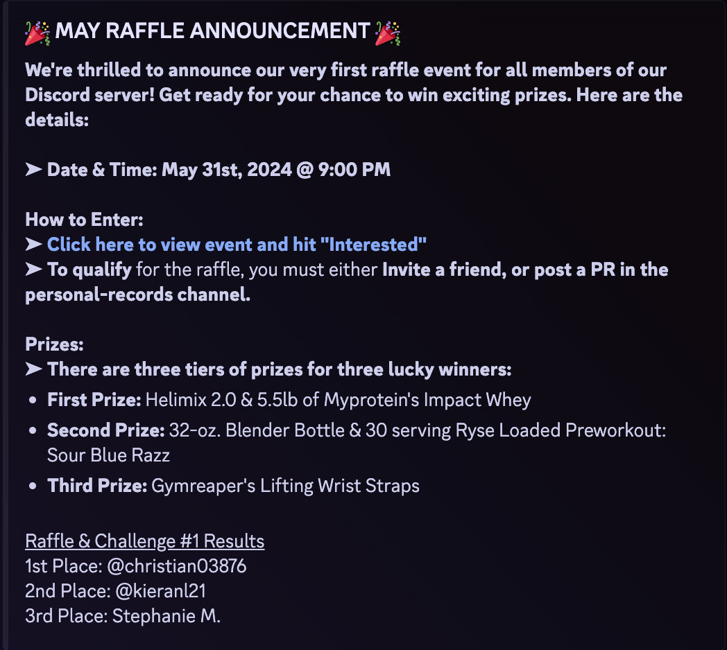 First Raffle Announcement - Example