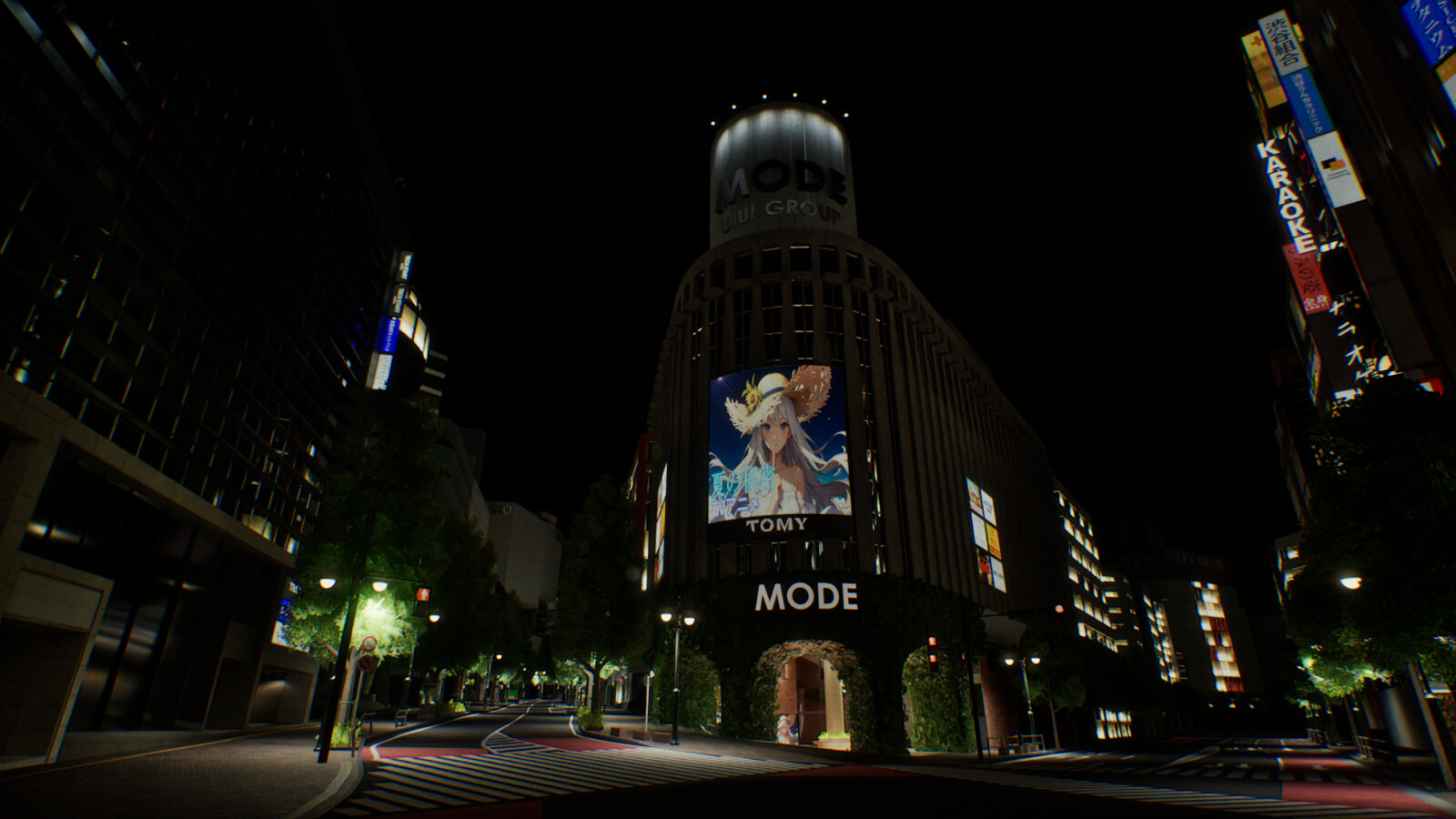 Nightime shot of Shibuya Modi