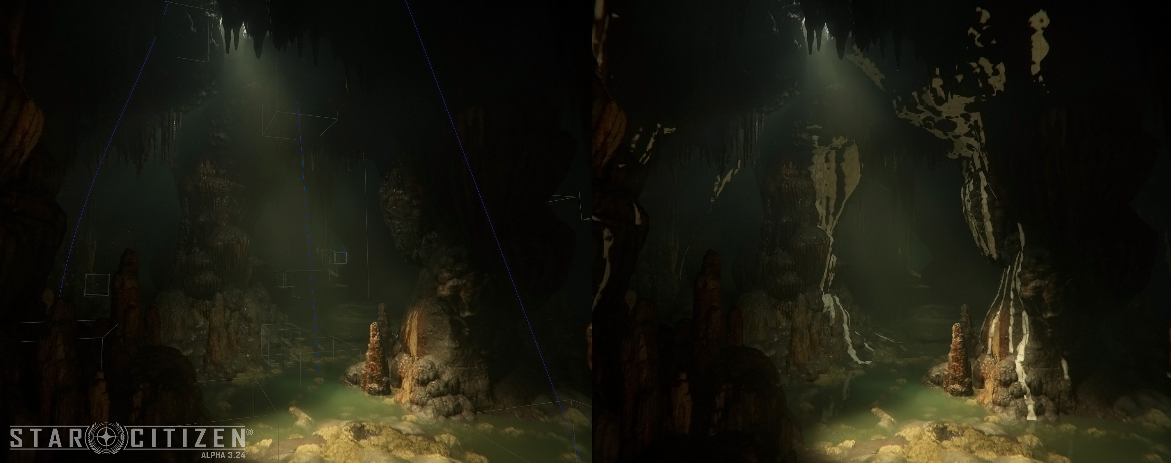 The water stream tools take the spline as the main input and create water lines. What you see on the right are the finished assets with checkered texture that I used for testing and making sure it looks fine on the UV (such as speed and directions)
