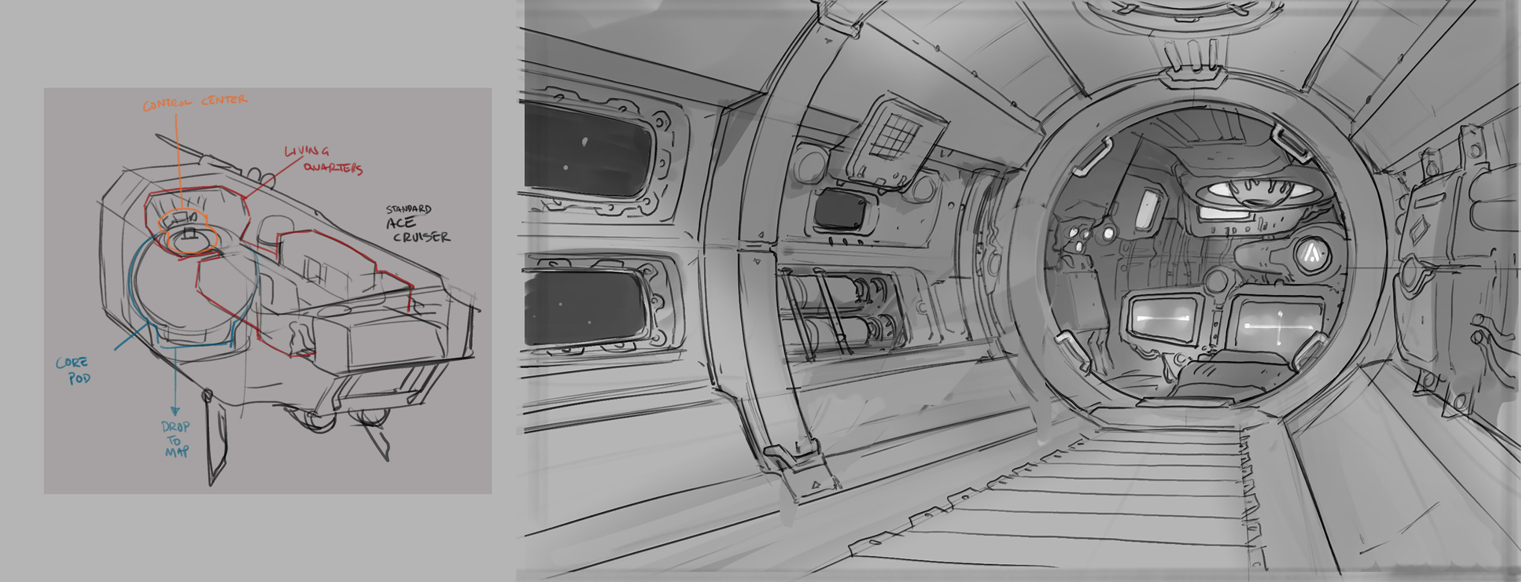 Rough layout from the animatic we used to pitch The Line on our trailer.